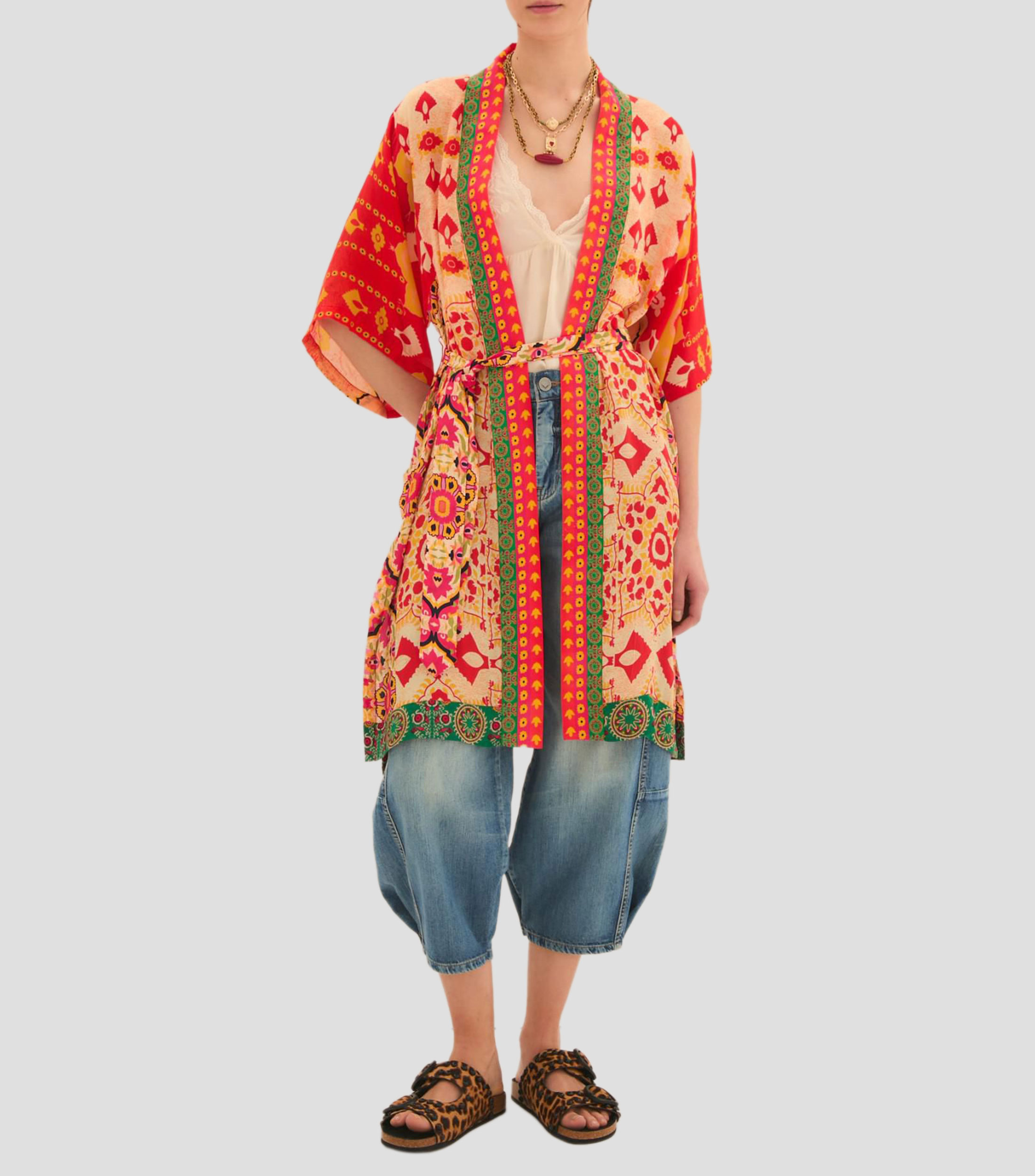 Kimono largo estampado Mujer