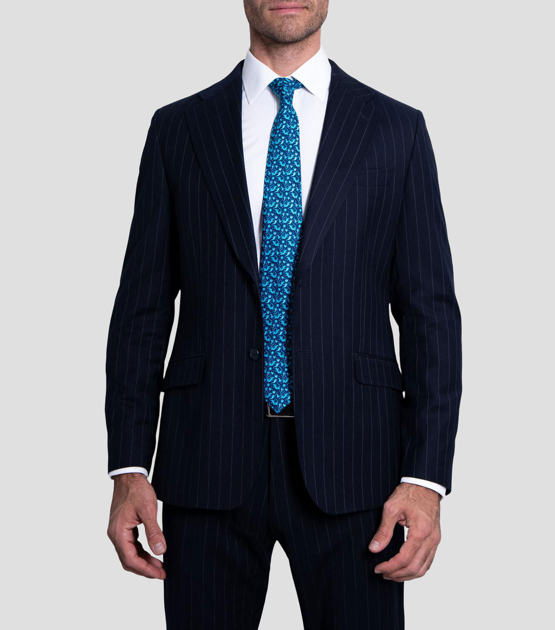 Corbata ancha de seda azul marino estampado Iguana mexicana