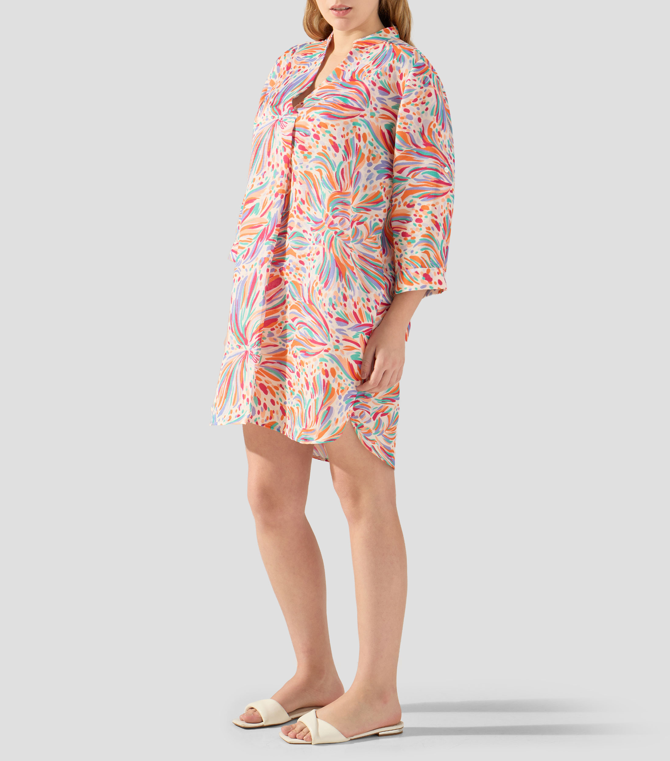 Vestido de playa corto manga 3/4 estampado Mujer