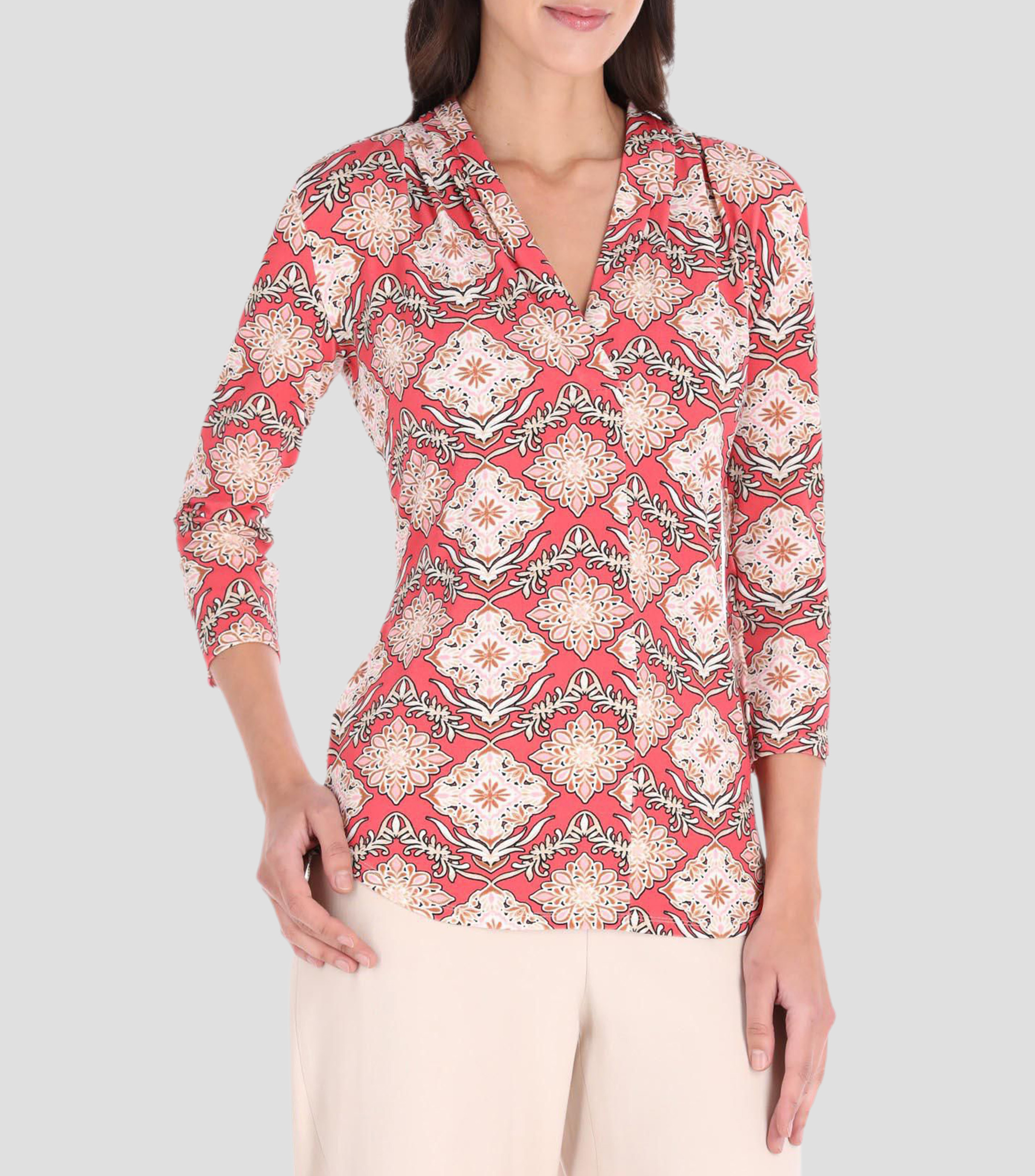 Blusa estampada manga 3/4 Mujer