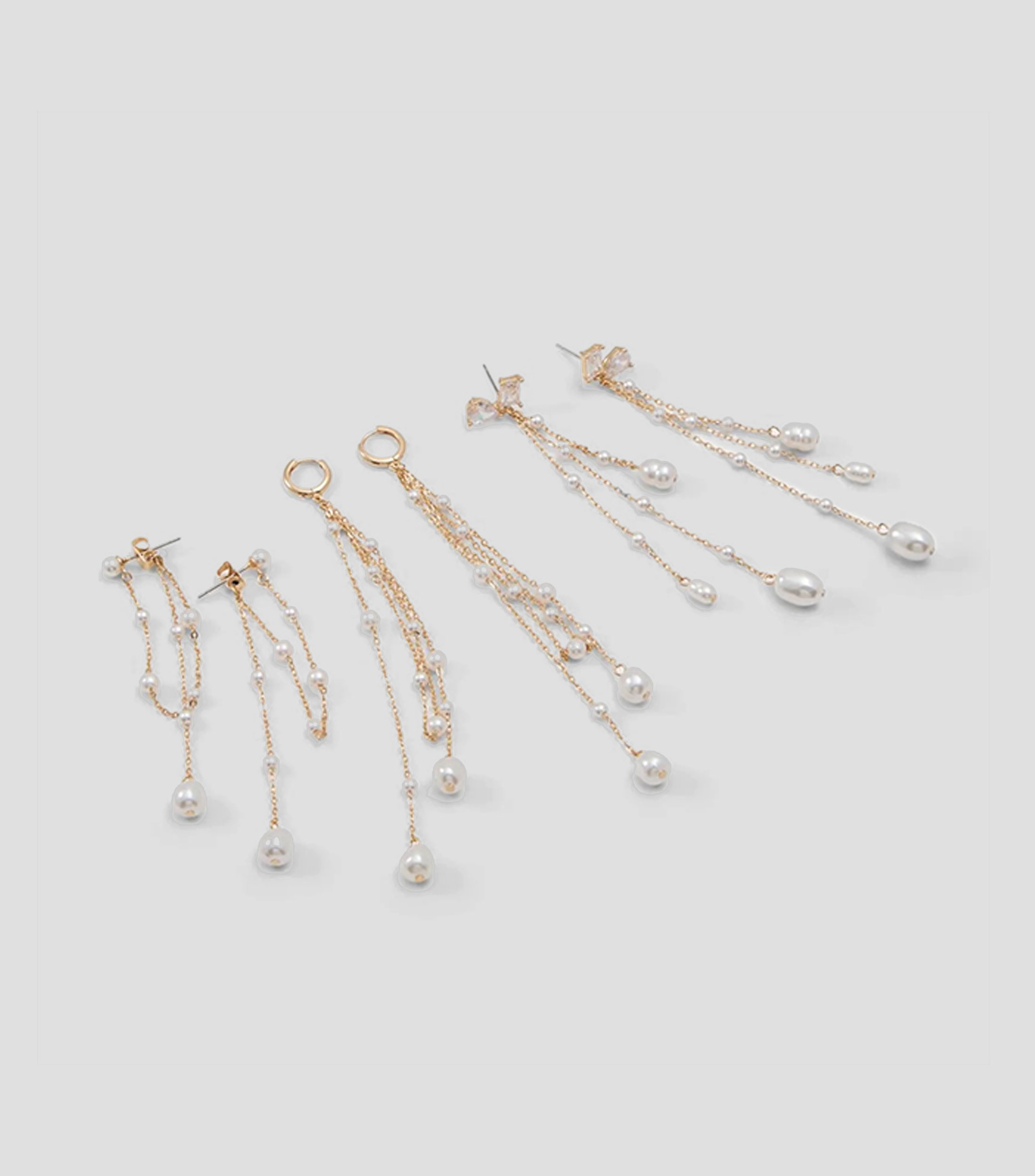 Set 3 pares de aretes con circonias y perlas Mujer