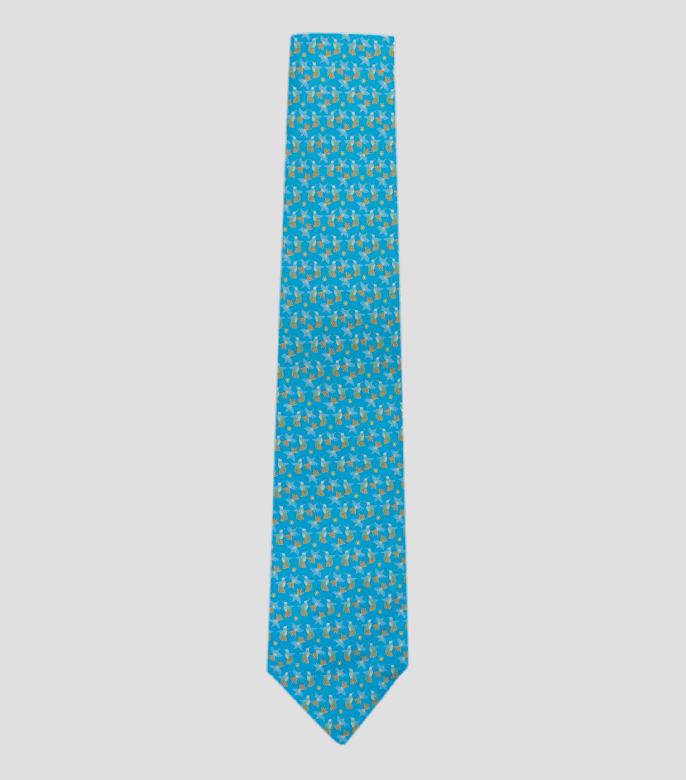 Corbata ancha en seda con colibrís
