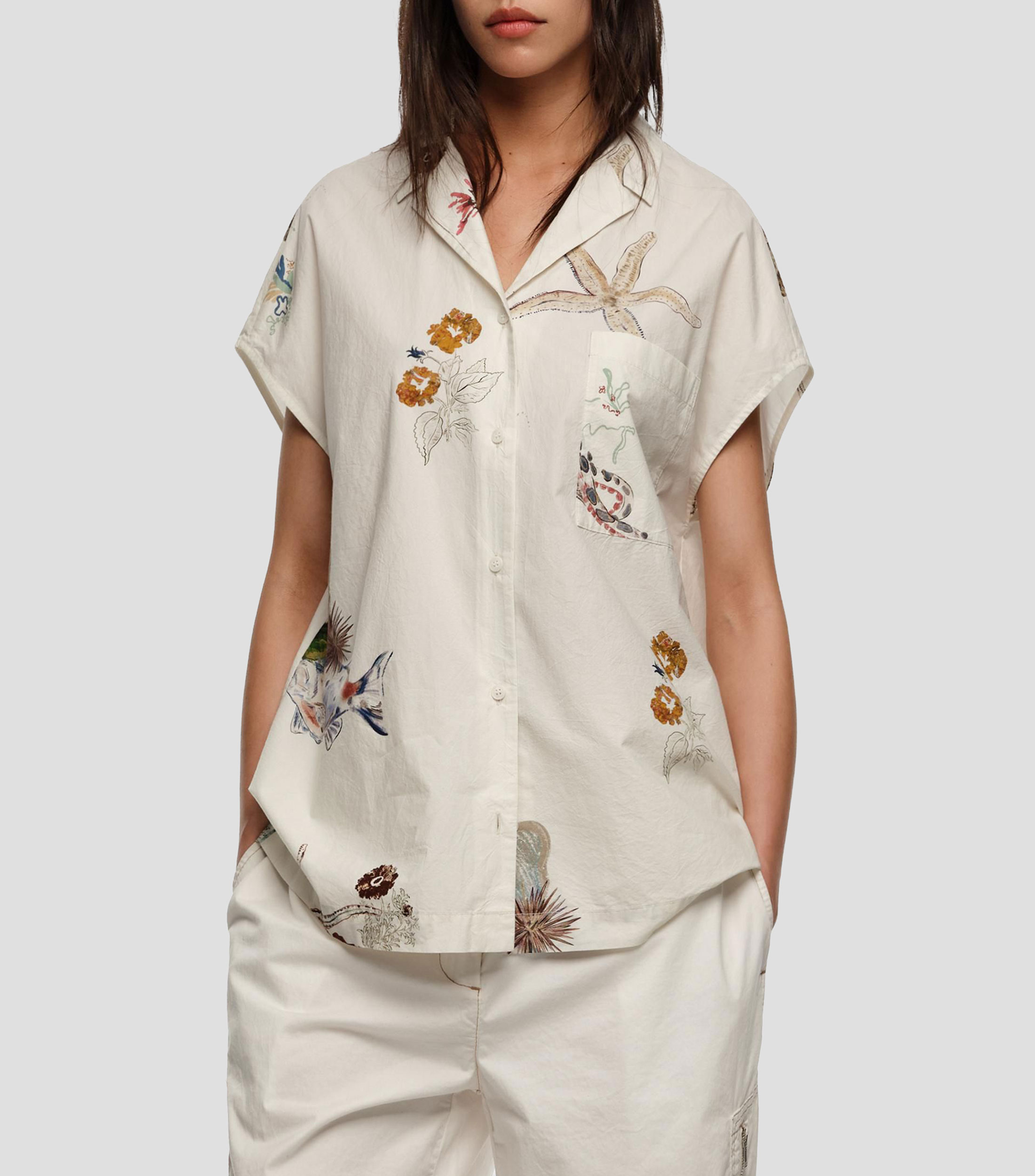 Camisa capa algodón Seabed blanco roto Mujer