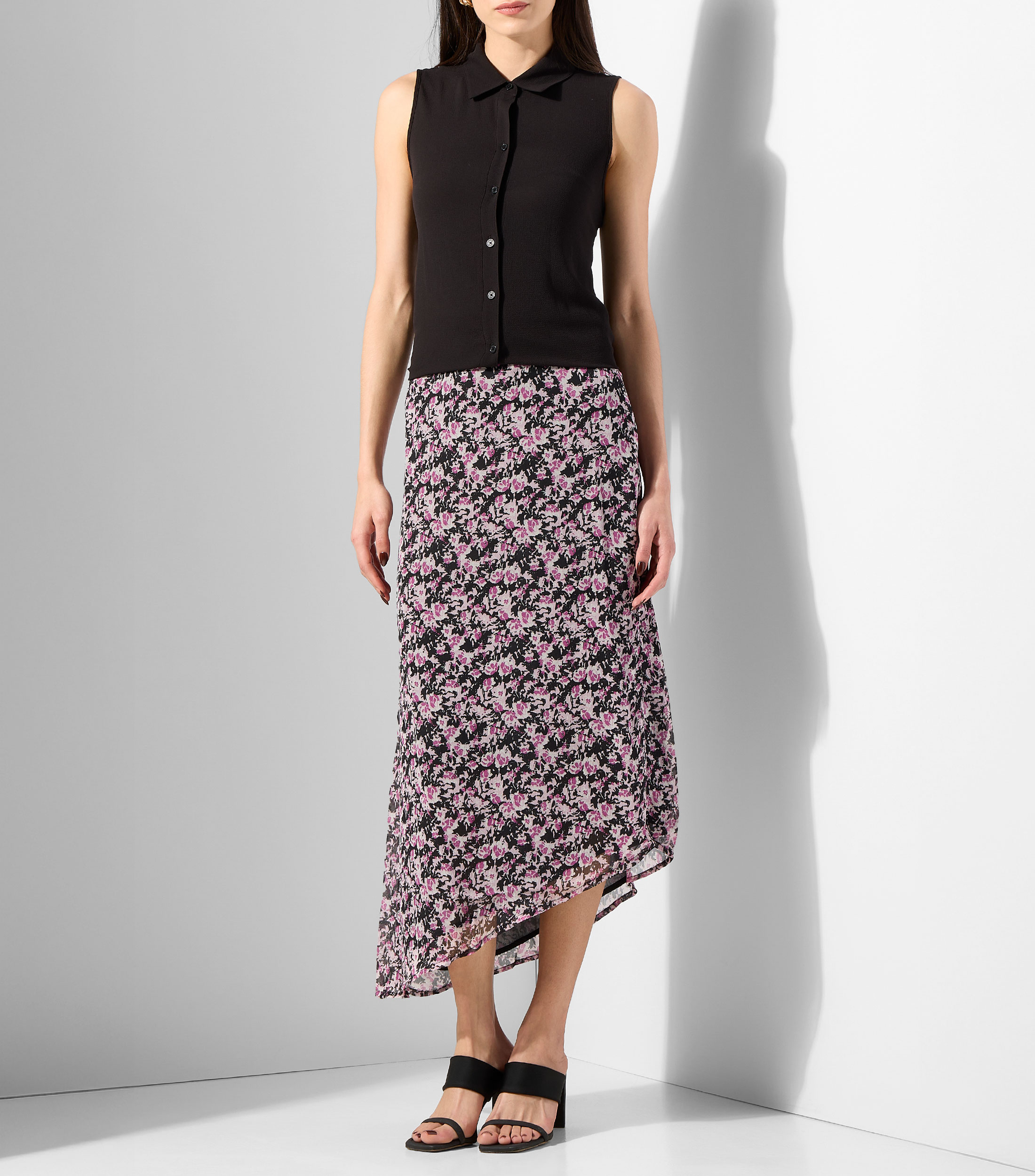 Falda midi de corte recto con estampado floral Mujer