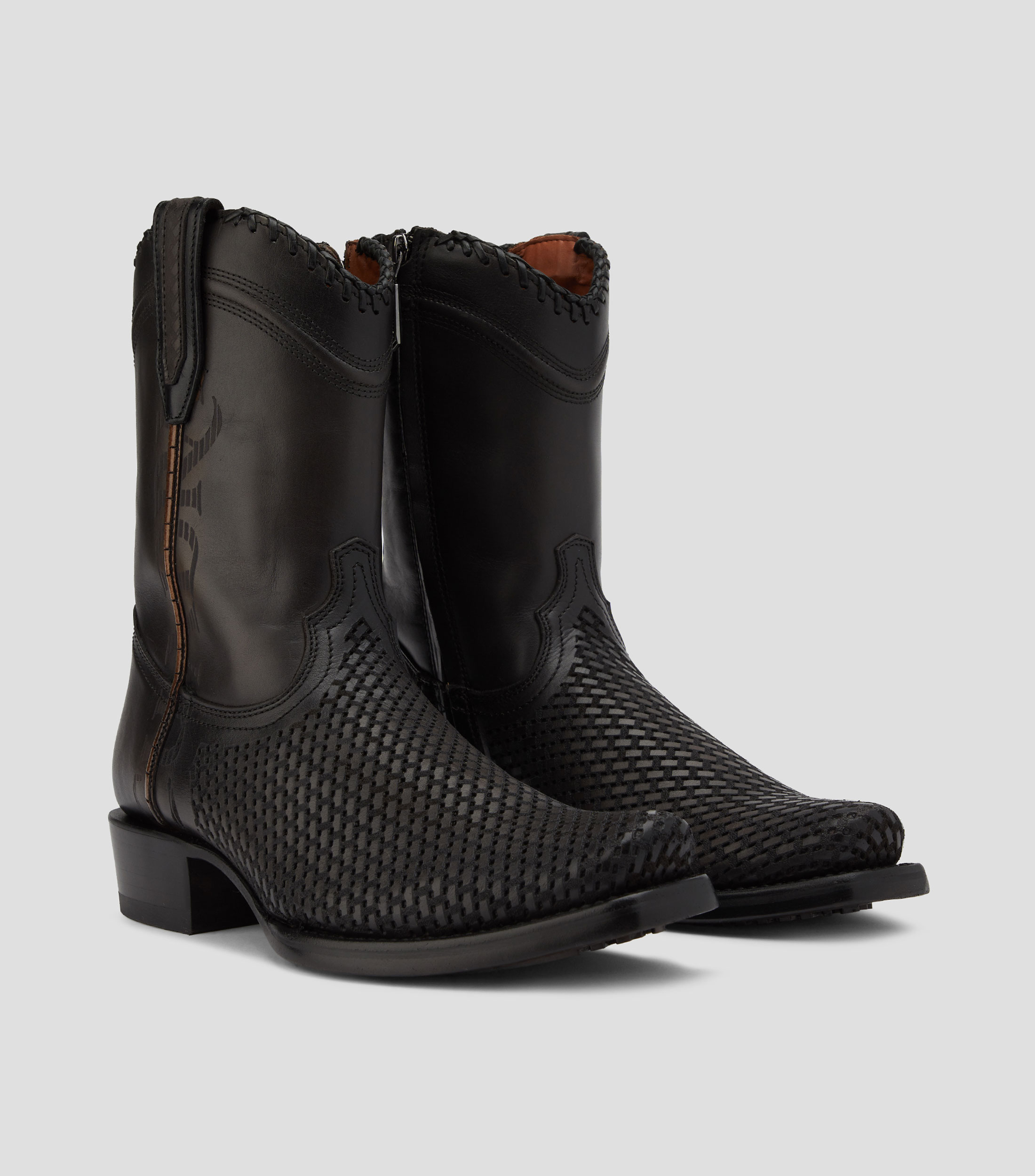 Botas vaqueras medias Back Kaos en piel con tacón bajo cuadrado Hombre