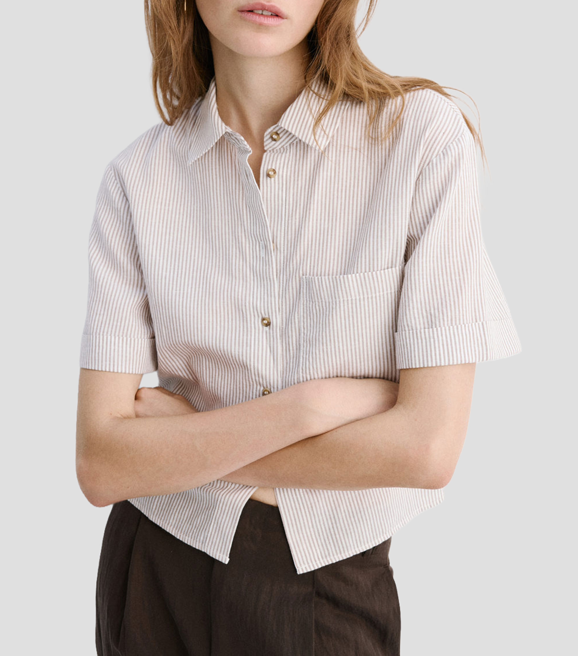 Camisa rayas manga corta Mujer