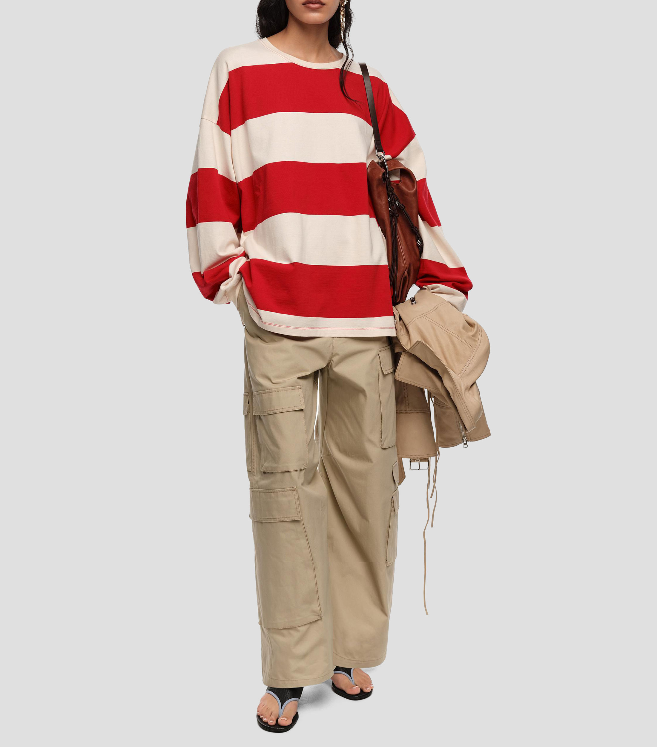 Playera oversized rayas rojas Mujer