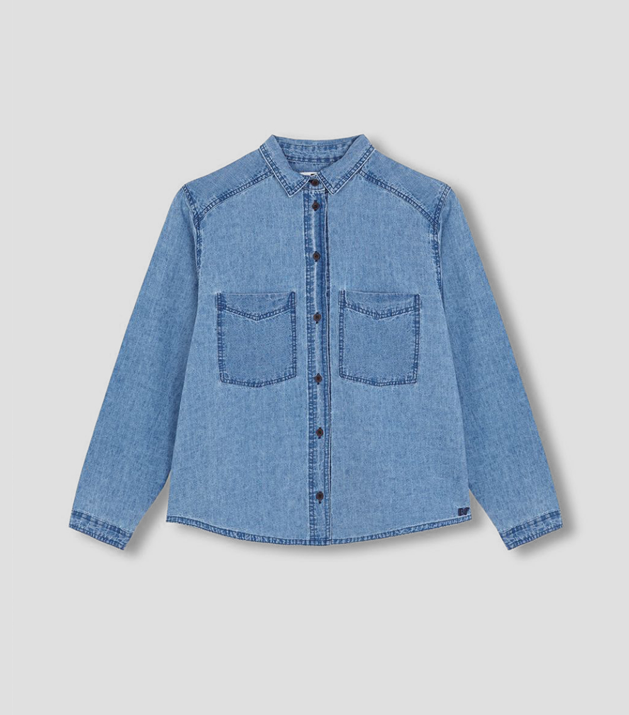 Camisa denim jaspeado manga 3/4 Mujer