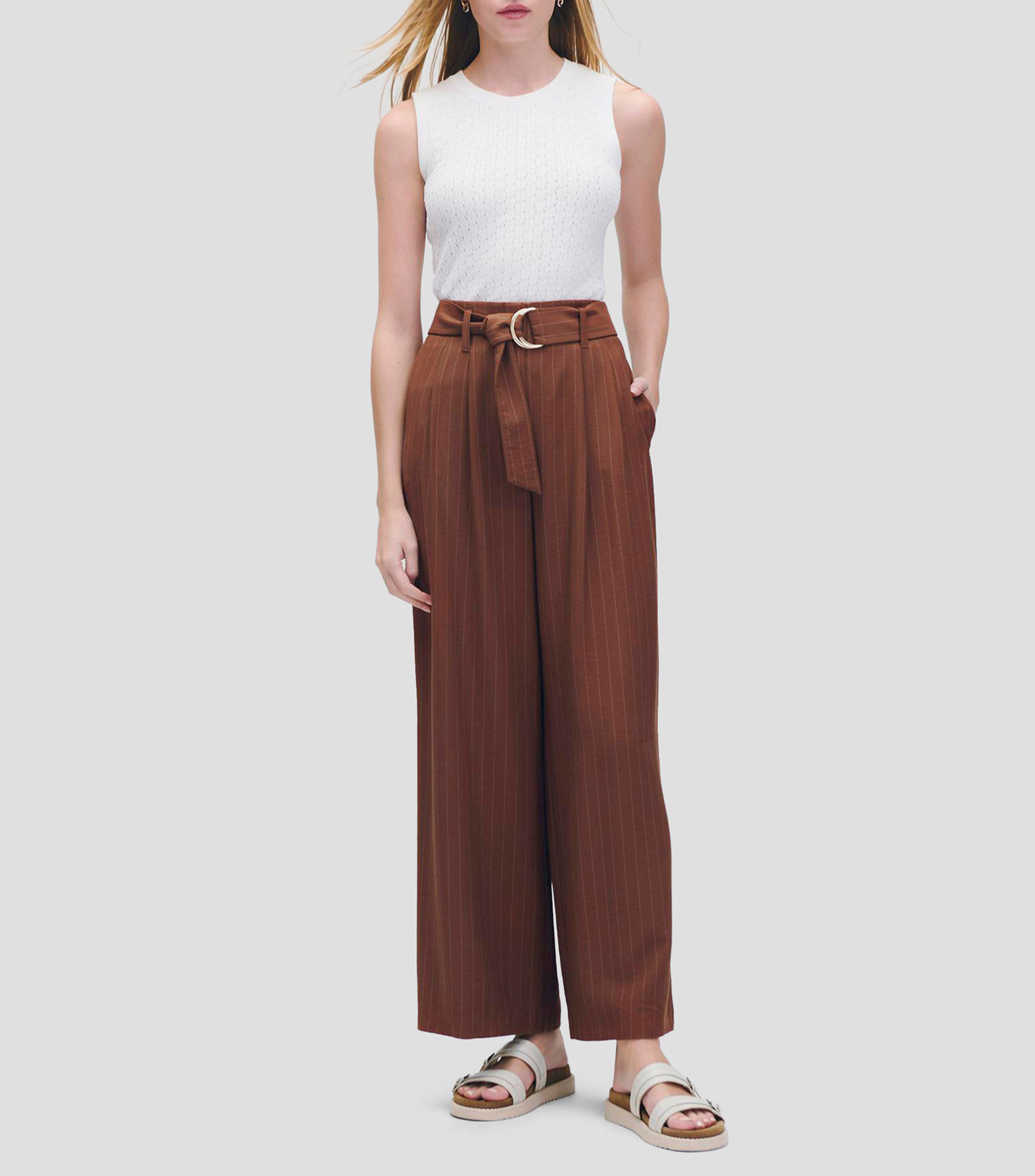 Blusa blanca tejido de punto calado escote redondo Mujer