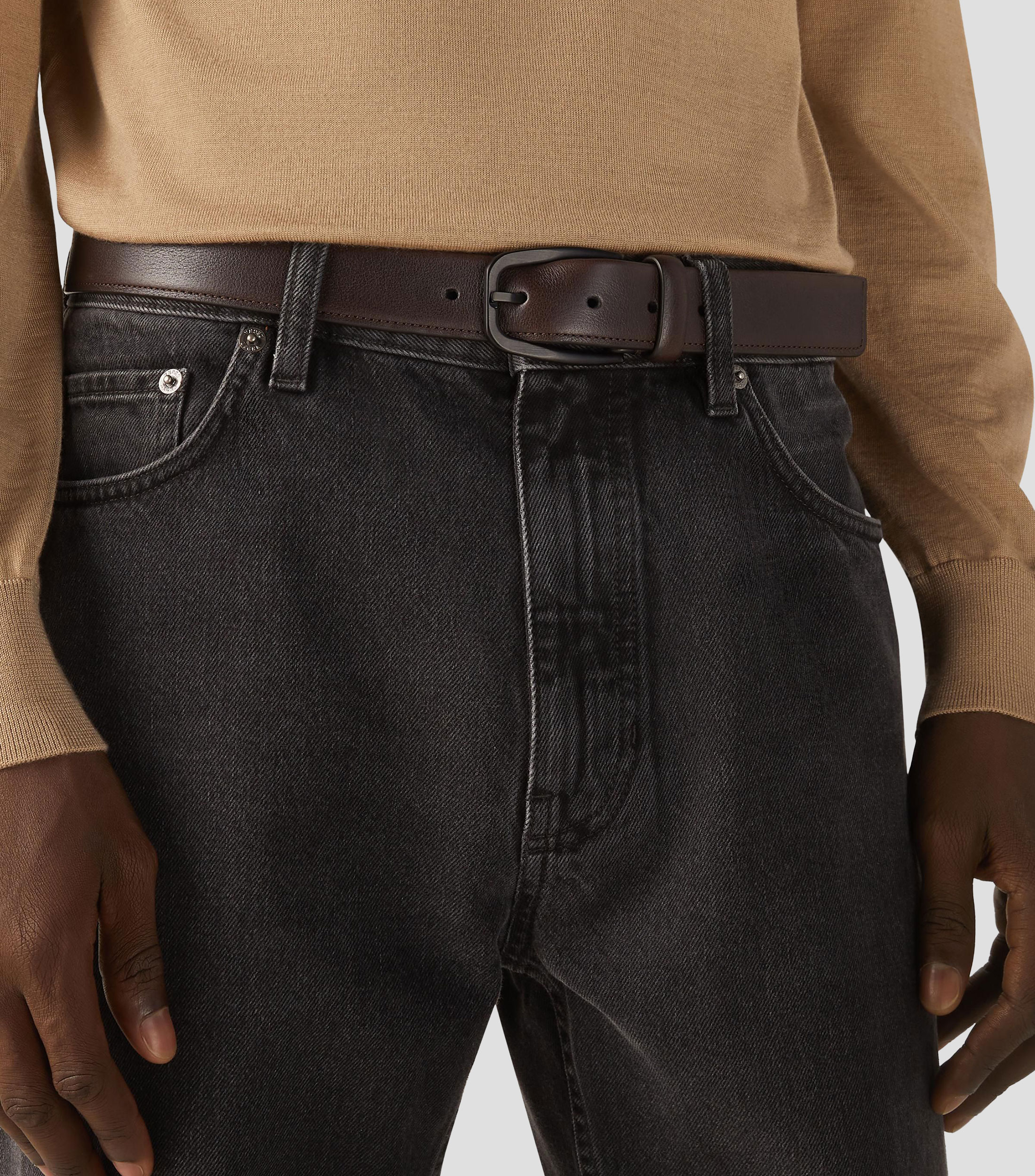 Cinturón casual en piel suave liso Hombre