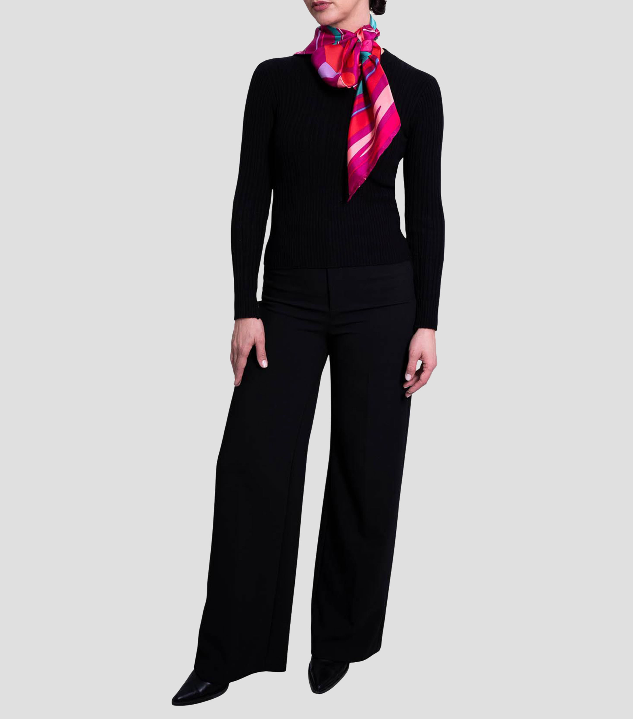 Mascada en seda fucsia estampada Mujer