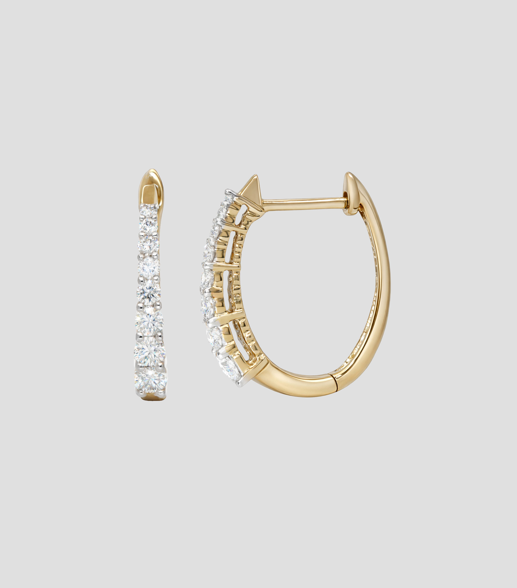 Aretes en oro amarillo de 14 kilates de aro con diamantes Mujer