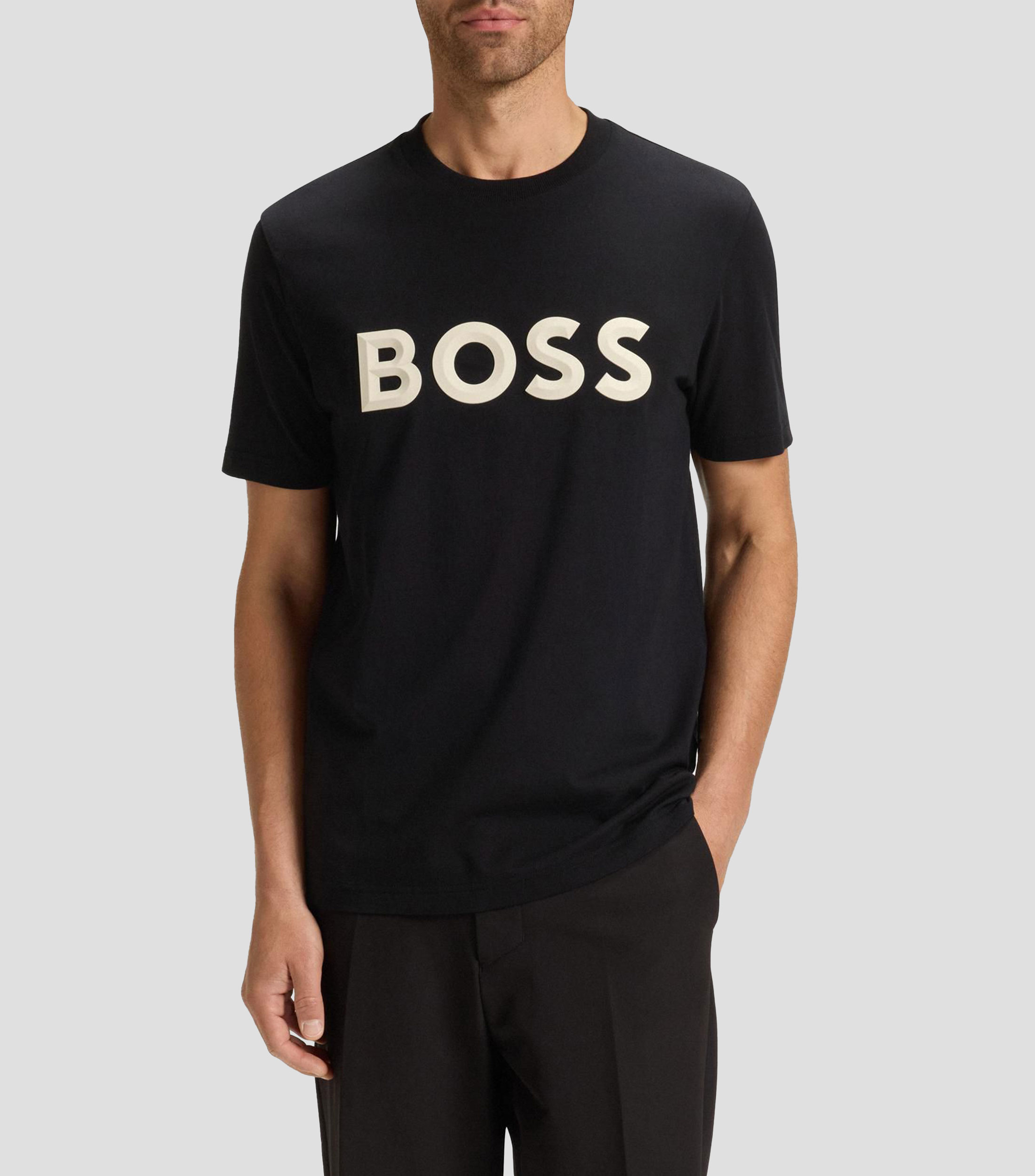 Playera de punto de algodón con logo en 3D Hombre