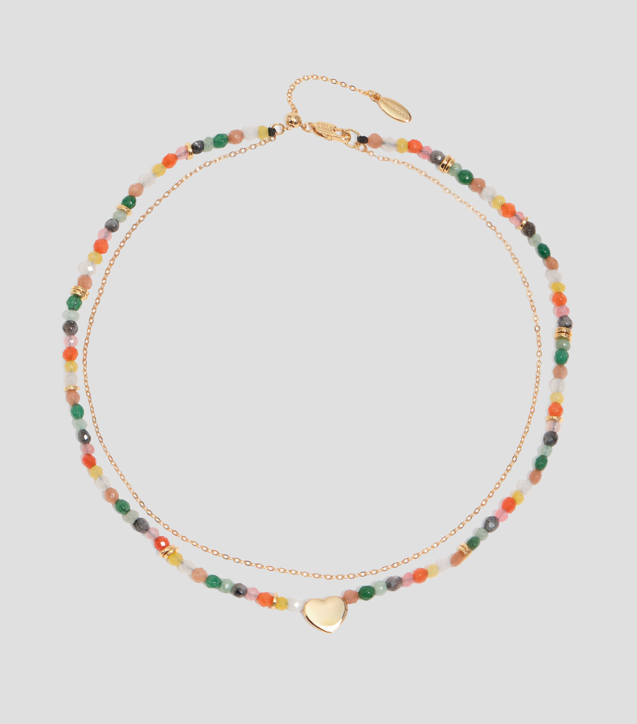 Collar doble piedras y corazón dorado Mujer