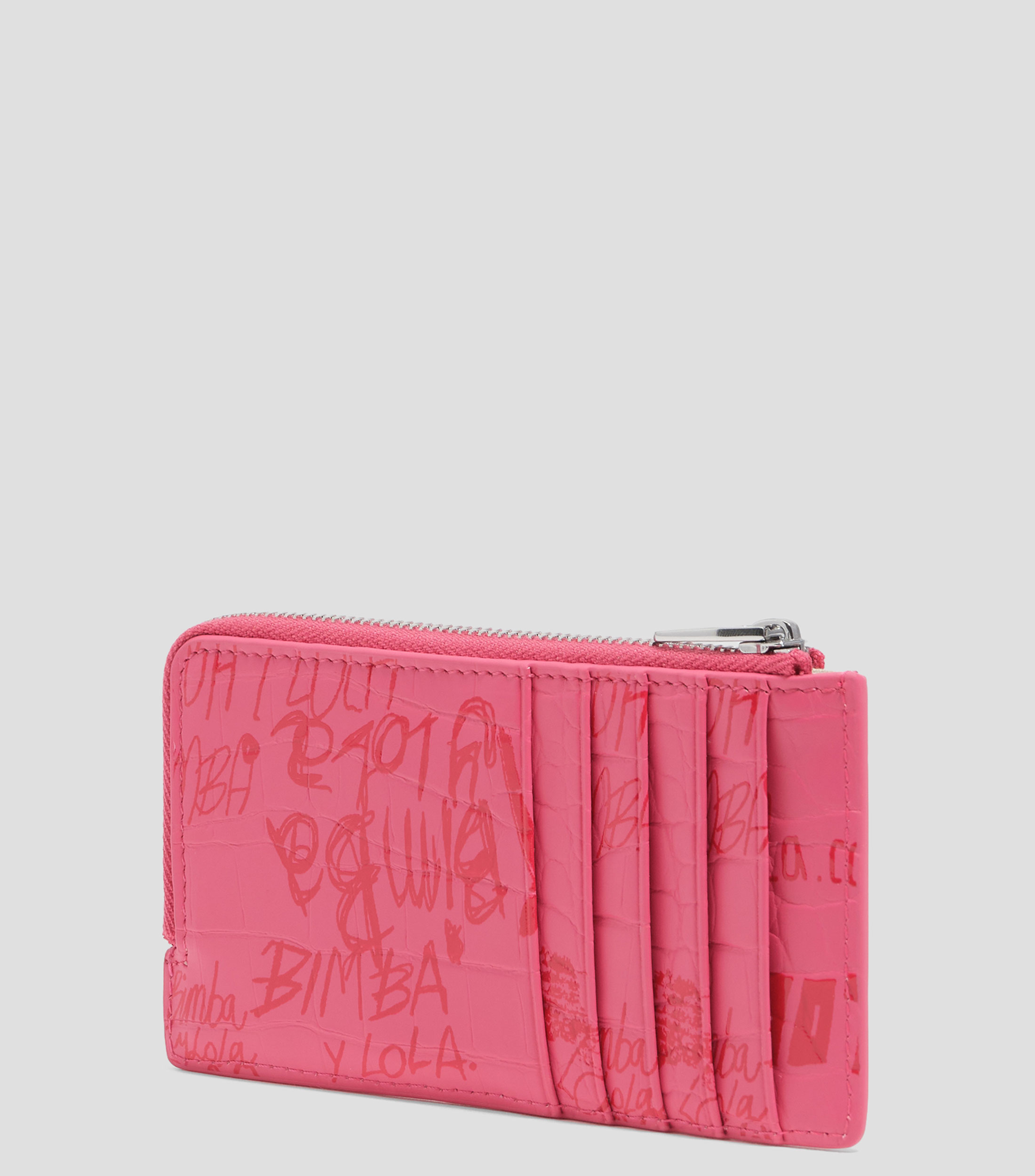 Tarjetero-monedero textura brillo print Bimba logos rosa baya Mujer