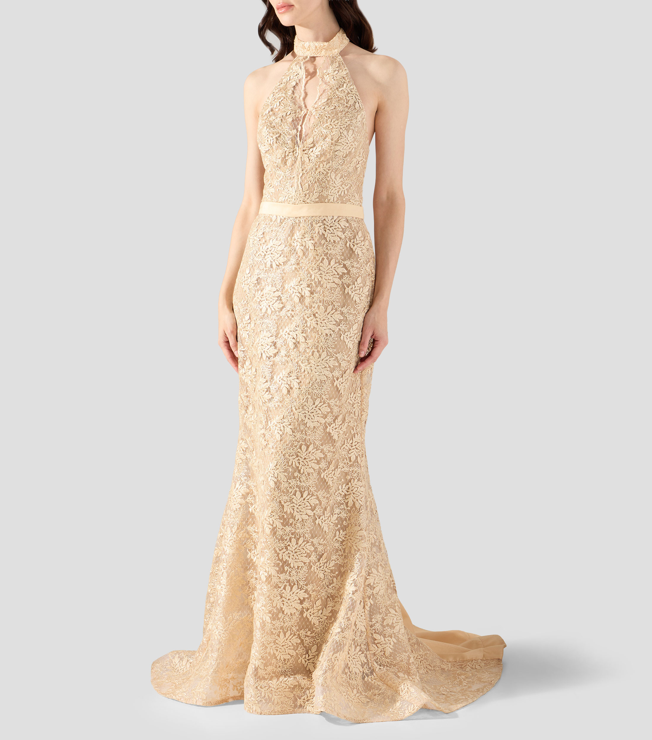 Vestido de fiesta largo liso con detalle bordado Mujer