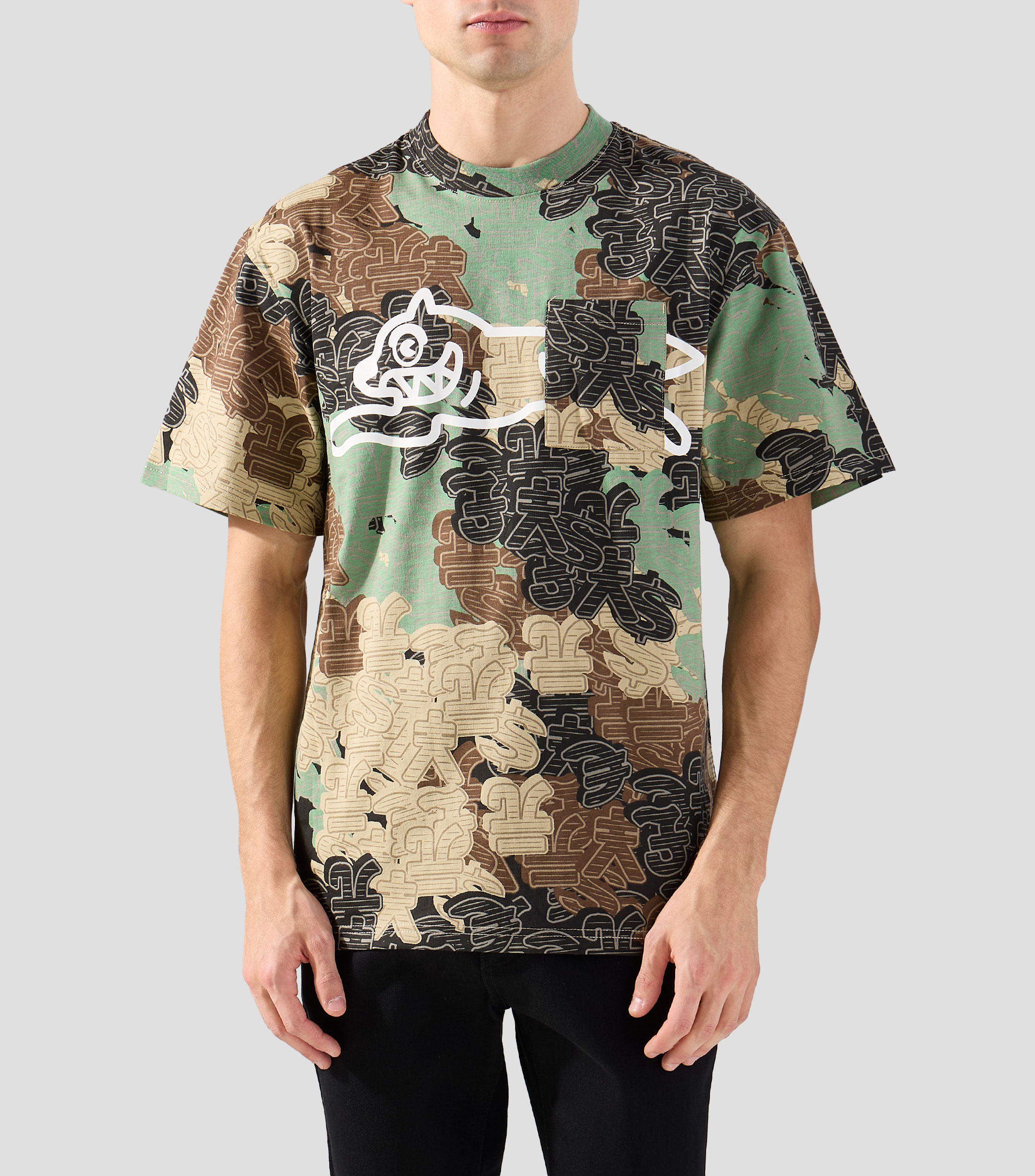 Playera de cuello redondo con manga corta estampada Hombre