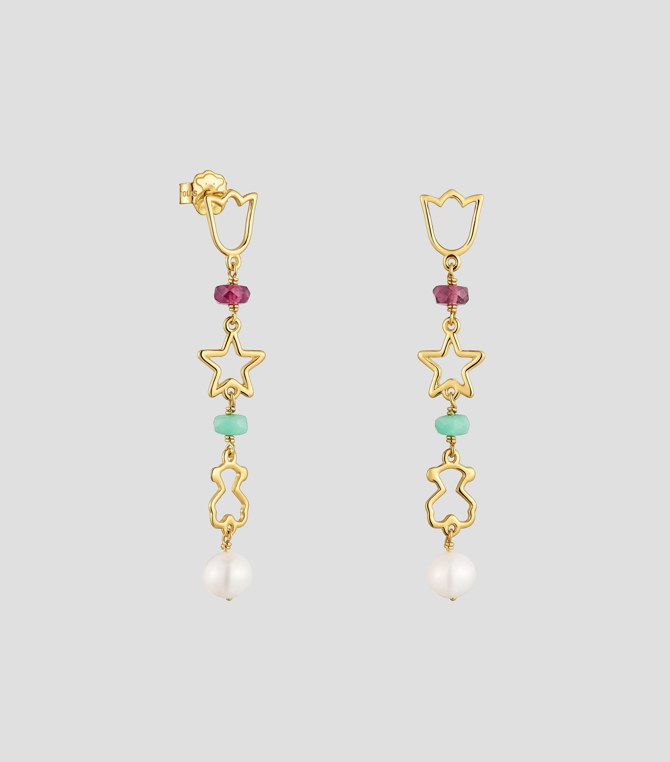 Aretes largos en Oro amarillo de 9 Kilates Silueta con gemas Mujer