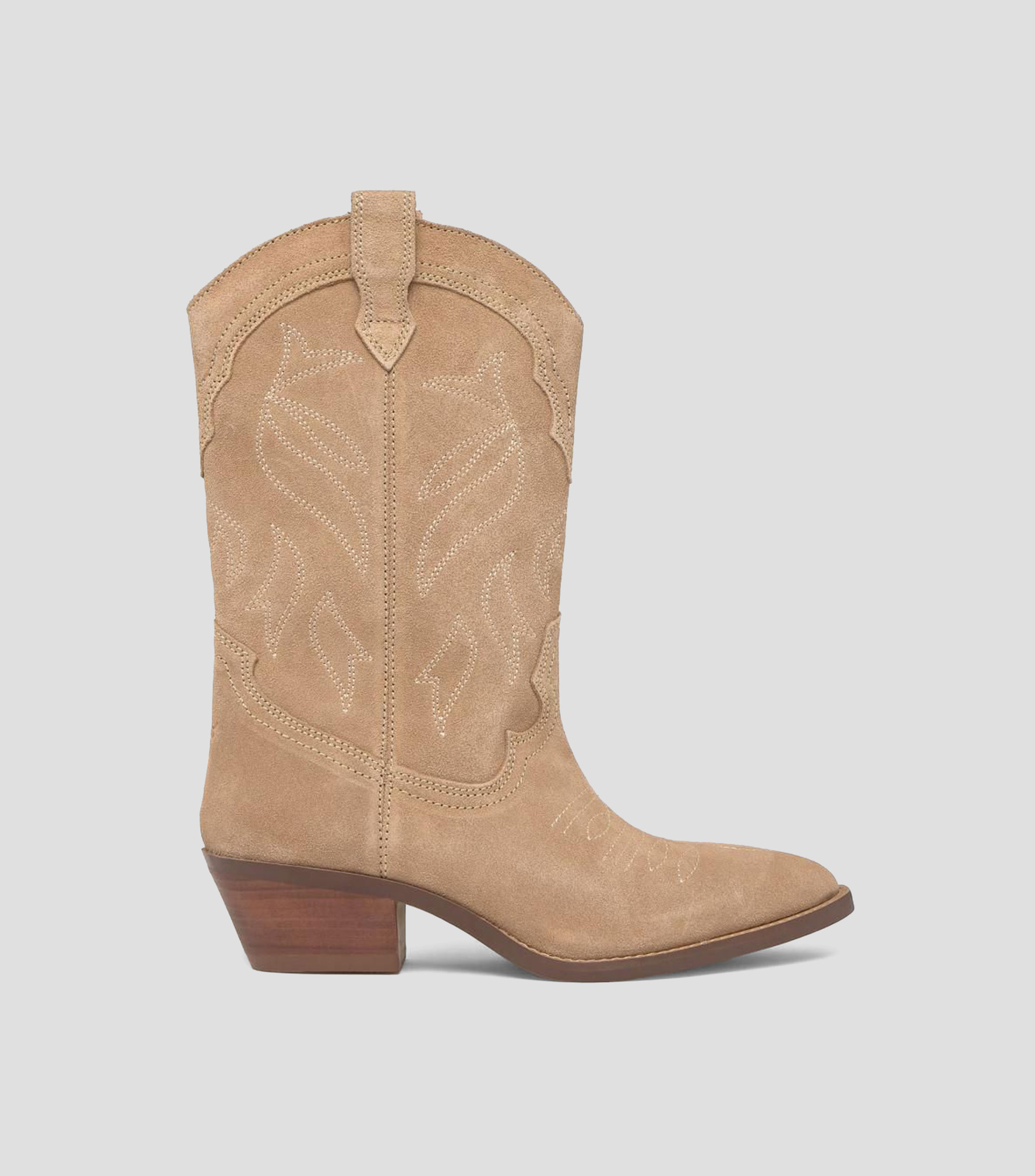 Botas vaqueras medias en piel bovina con tacón bajo ancho Mujer