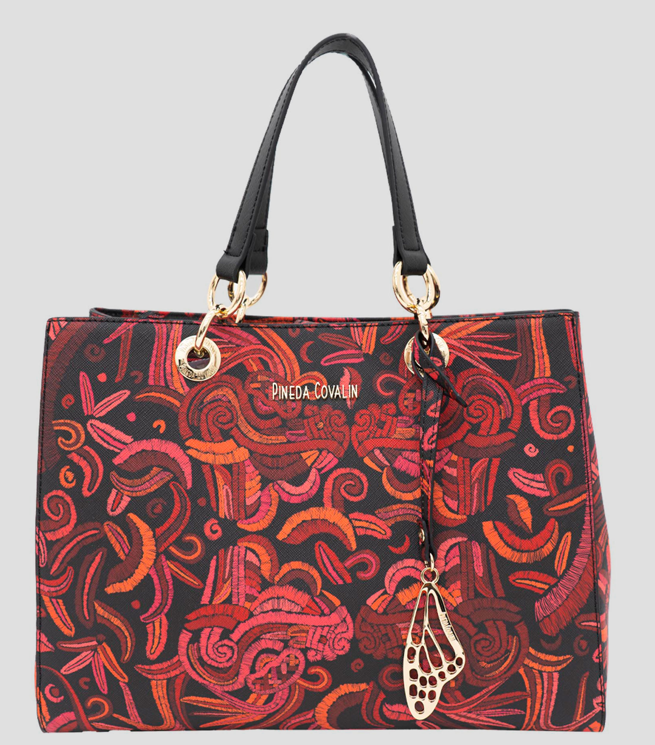 Bolsa satchel negro con rojo Kaxan Quetzalcoatl Mujer