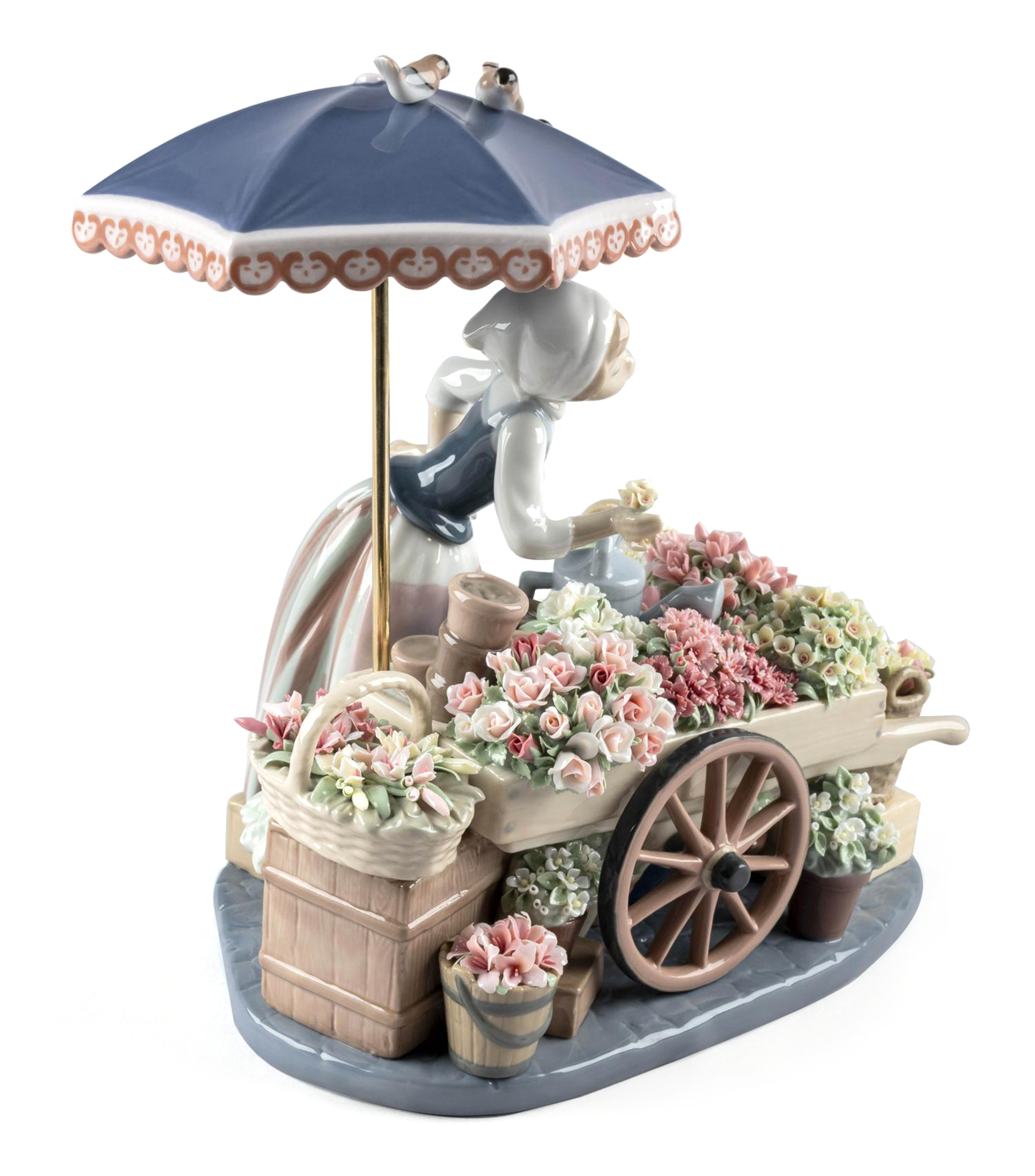 Figura Decorativa "Mujer, Puesto de Flores" en porcelana