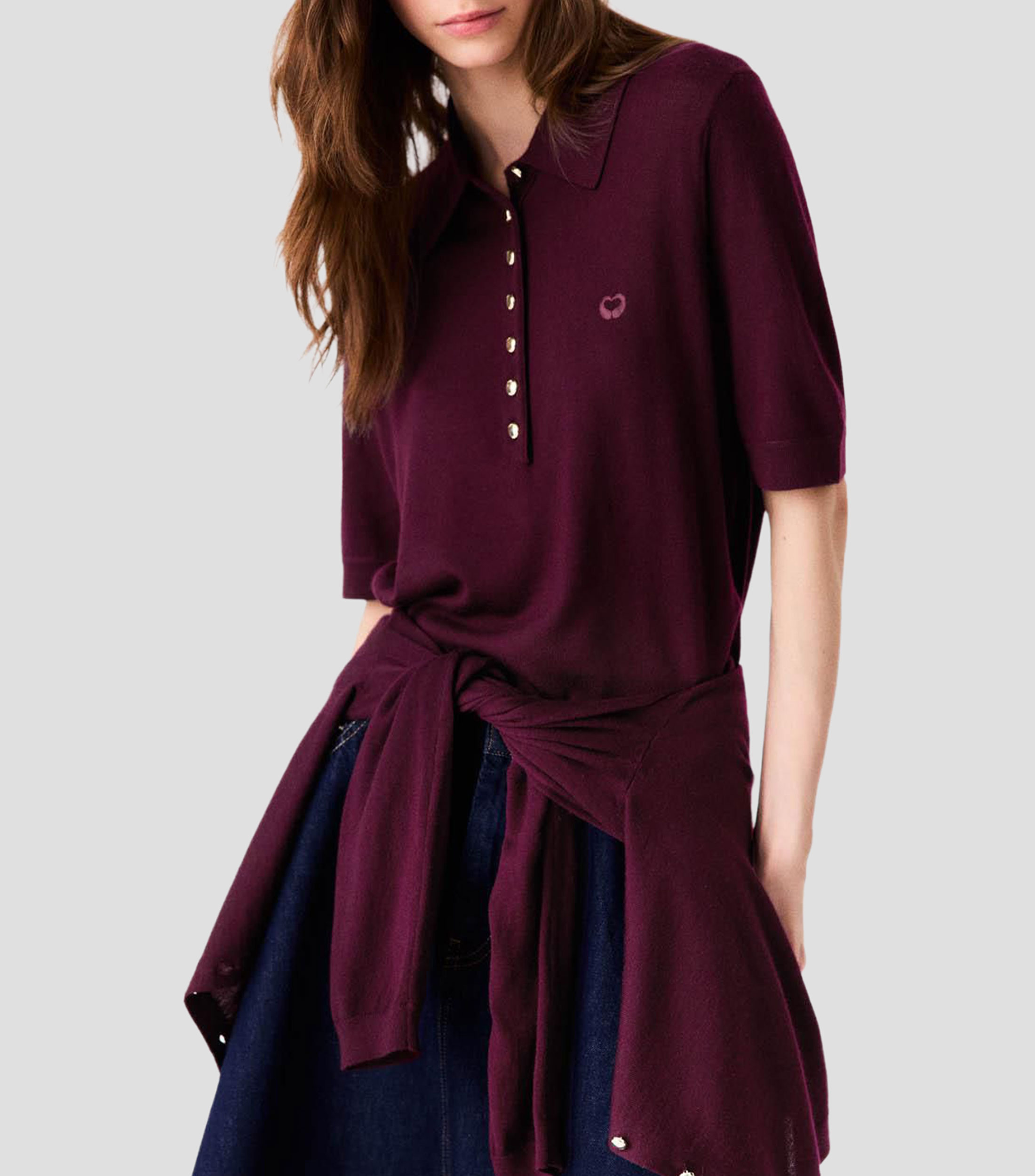 Playera tipo polo manga corta diseño liso Mujer