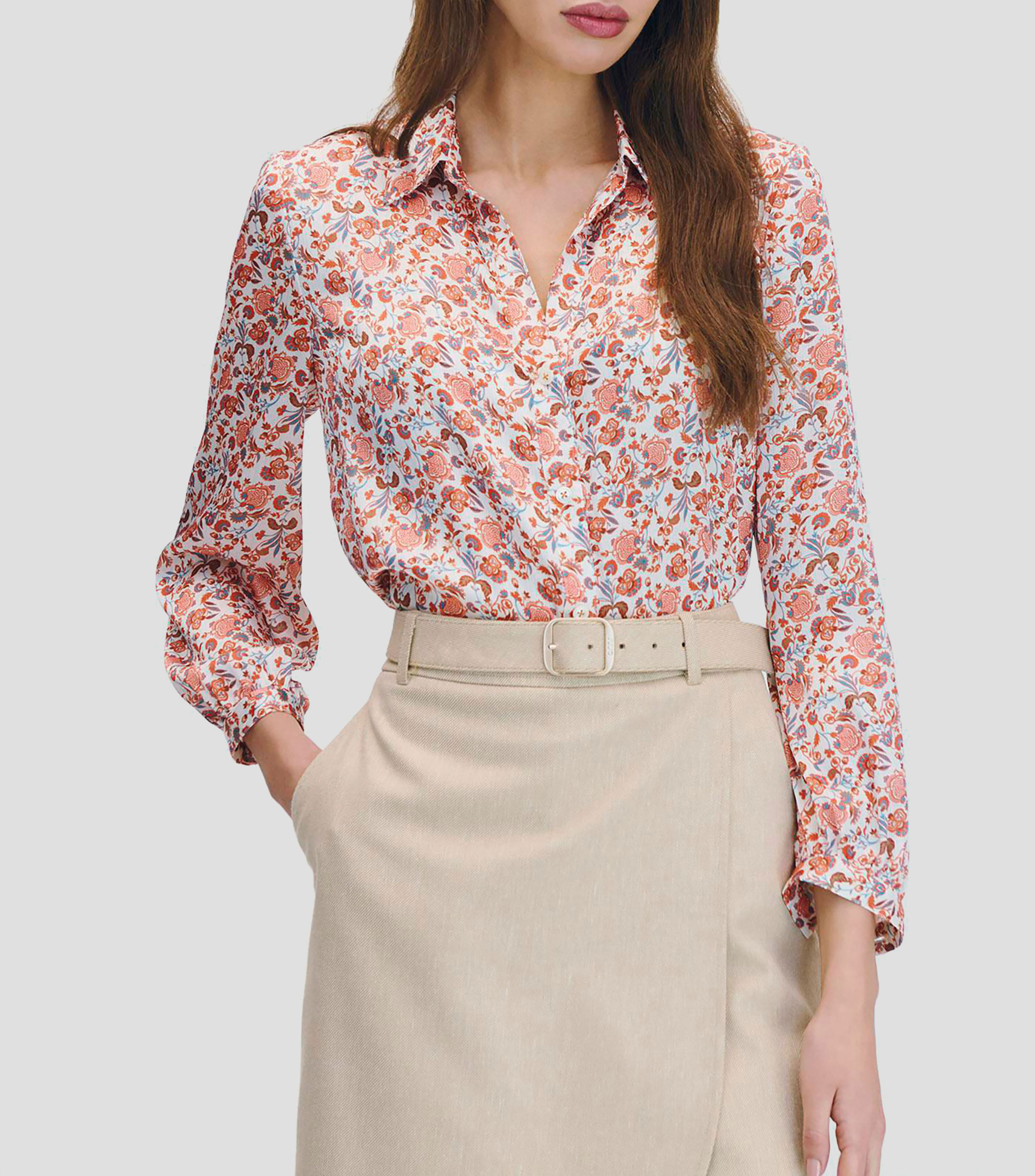 Blusa Camisera De Satín Estampado Ornamental Mujer