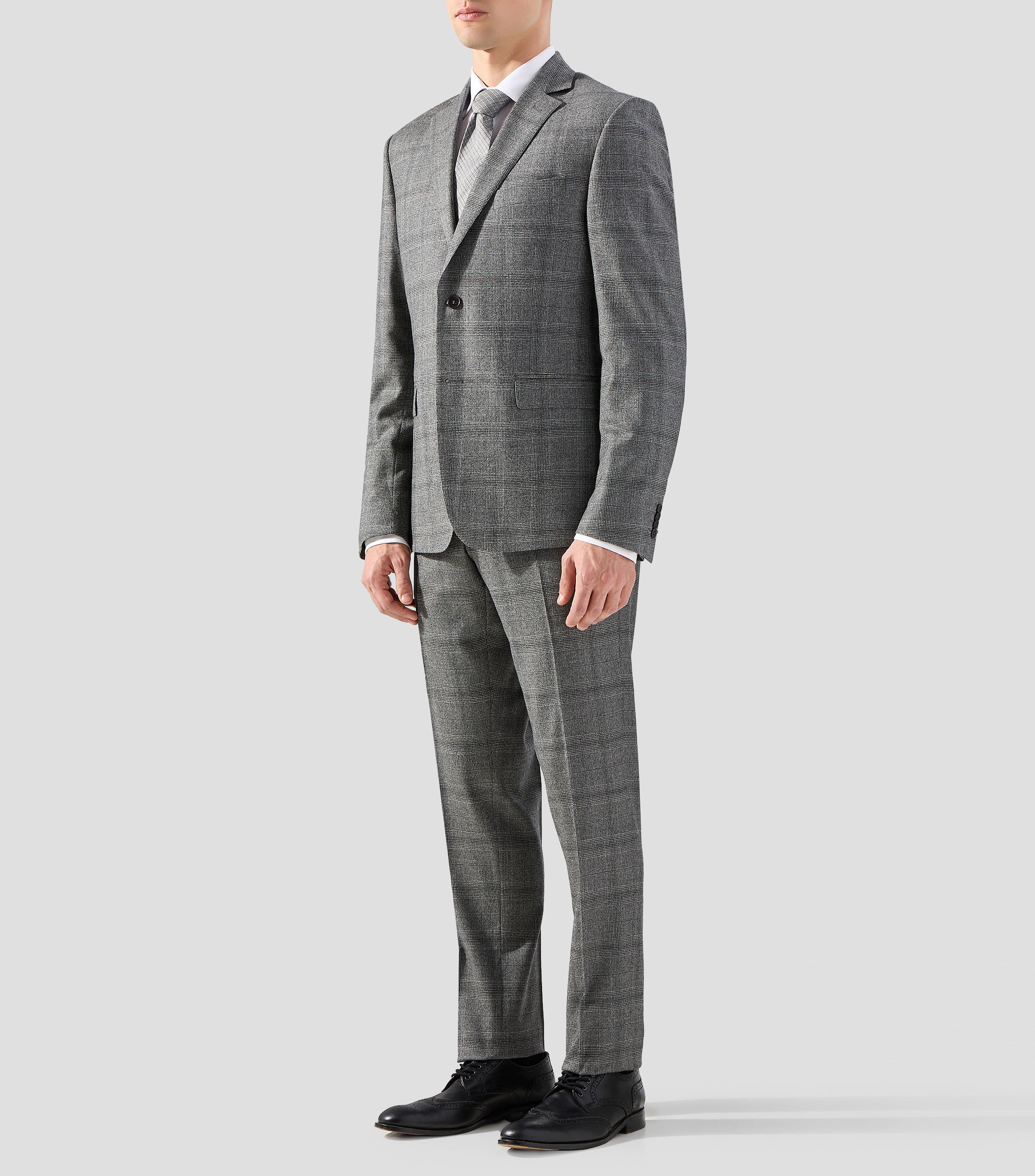 Traje 100% lana de corte recto con diseño de cuadros Hombre