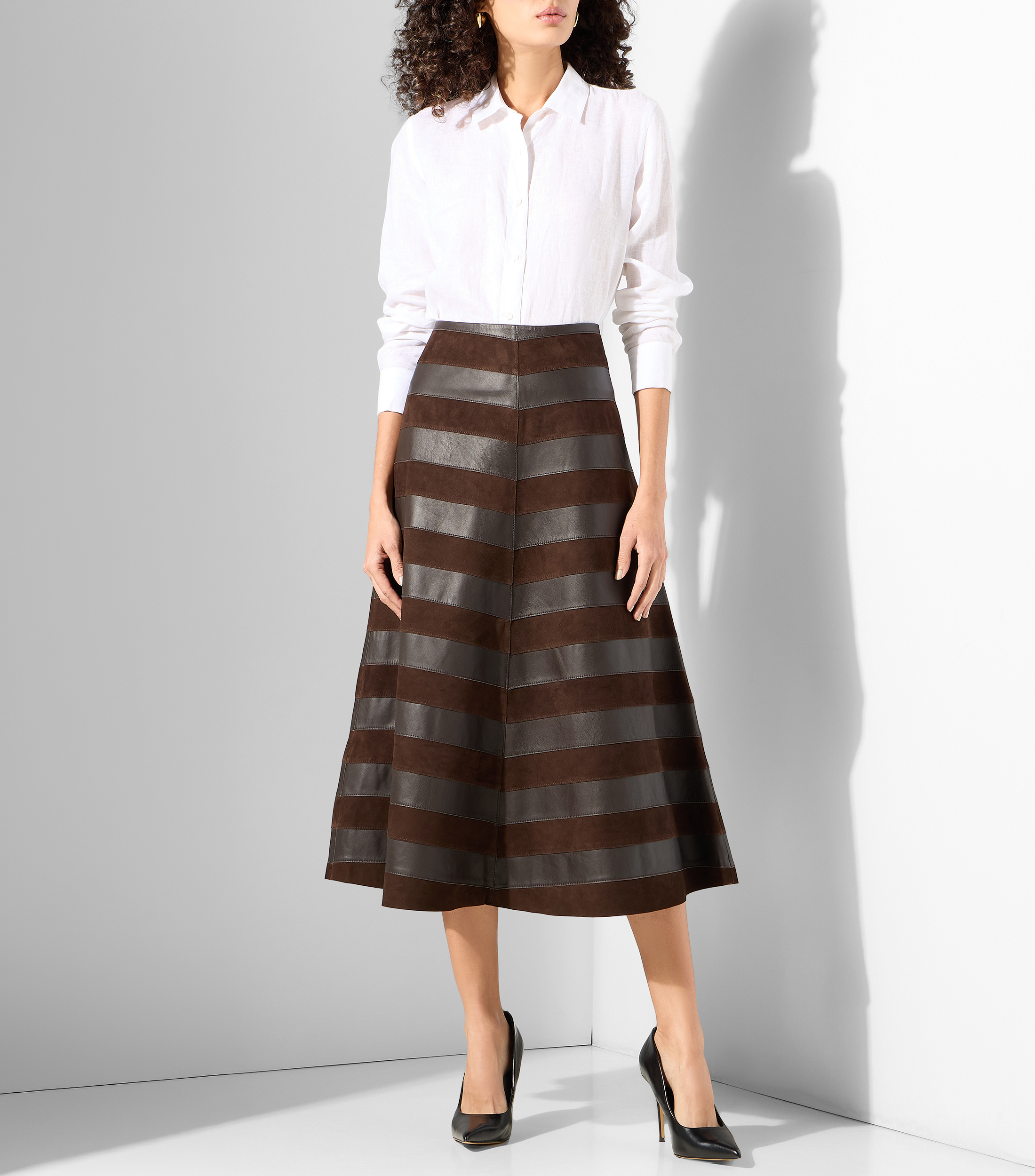 Falda midi A de rayas Mujer