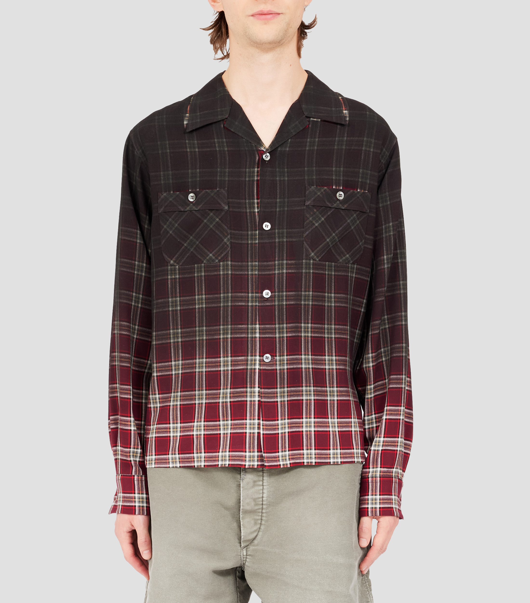 Camisa a cuadros degradada de manga larga Hombre