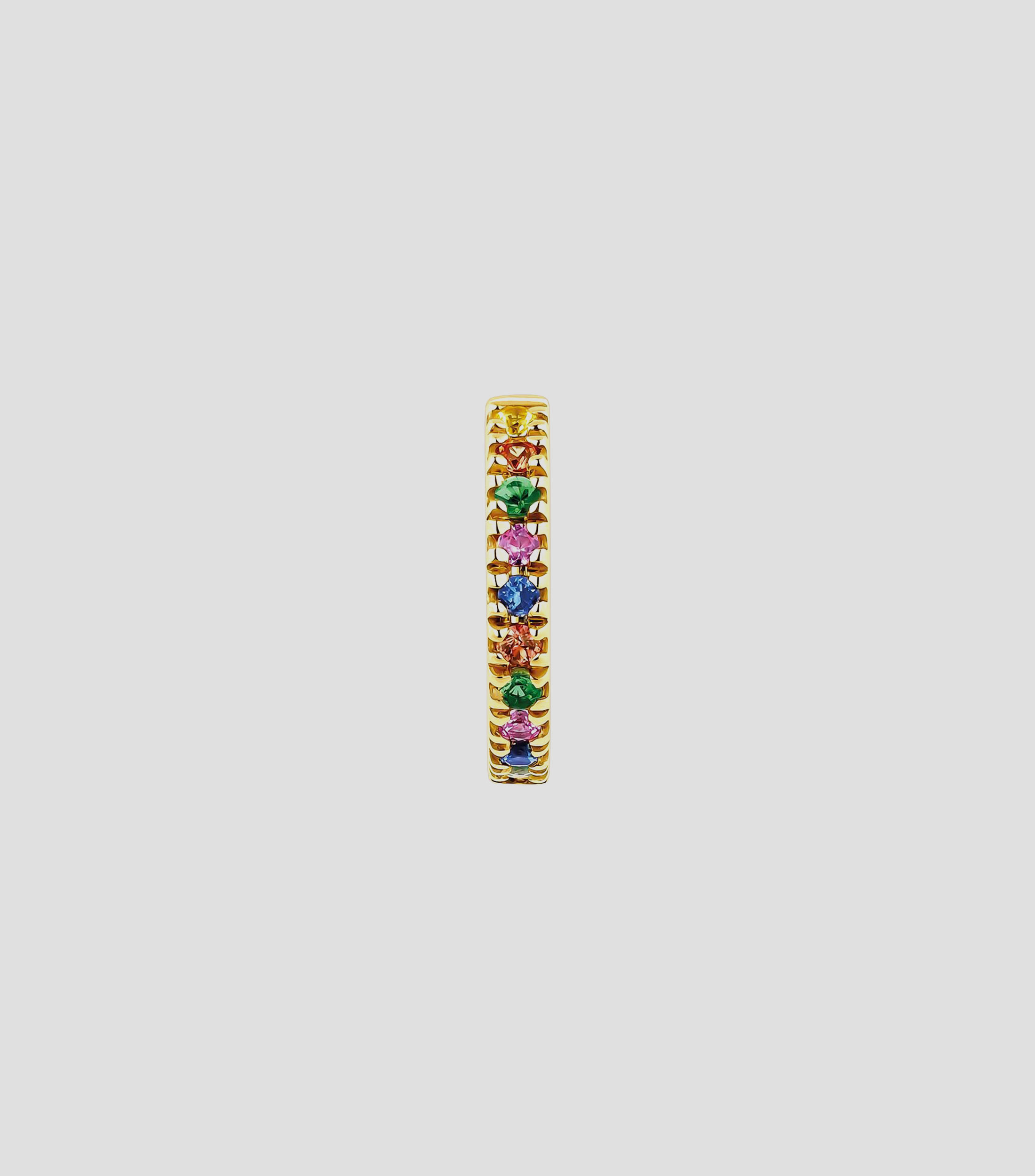 Arete de aro en oro amarillo de 9 kilates con tsavoritas y zafiros Rainbow Mujer