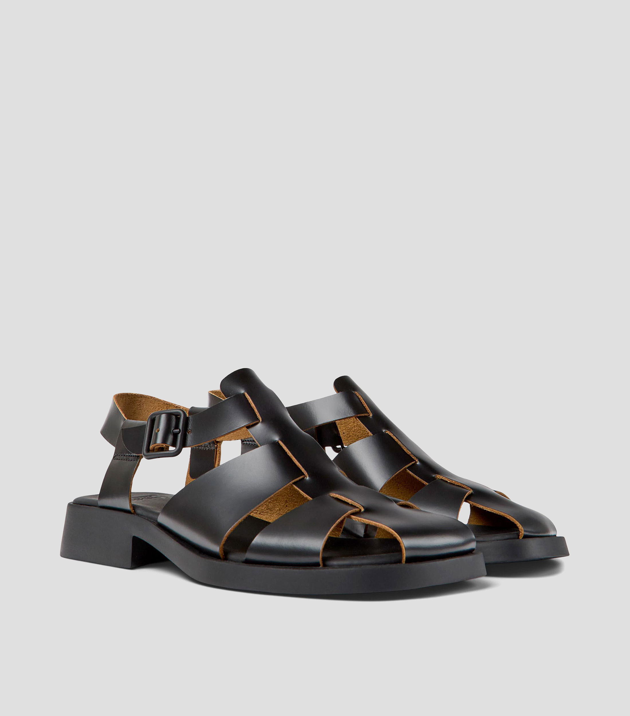 Sandalias casuales tacón bajo ancho en piel Mujer