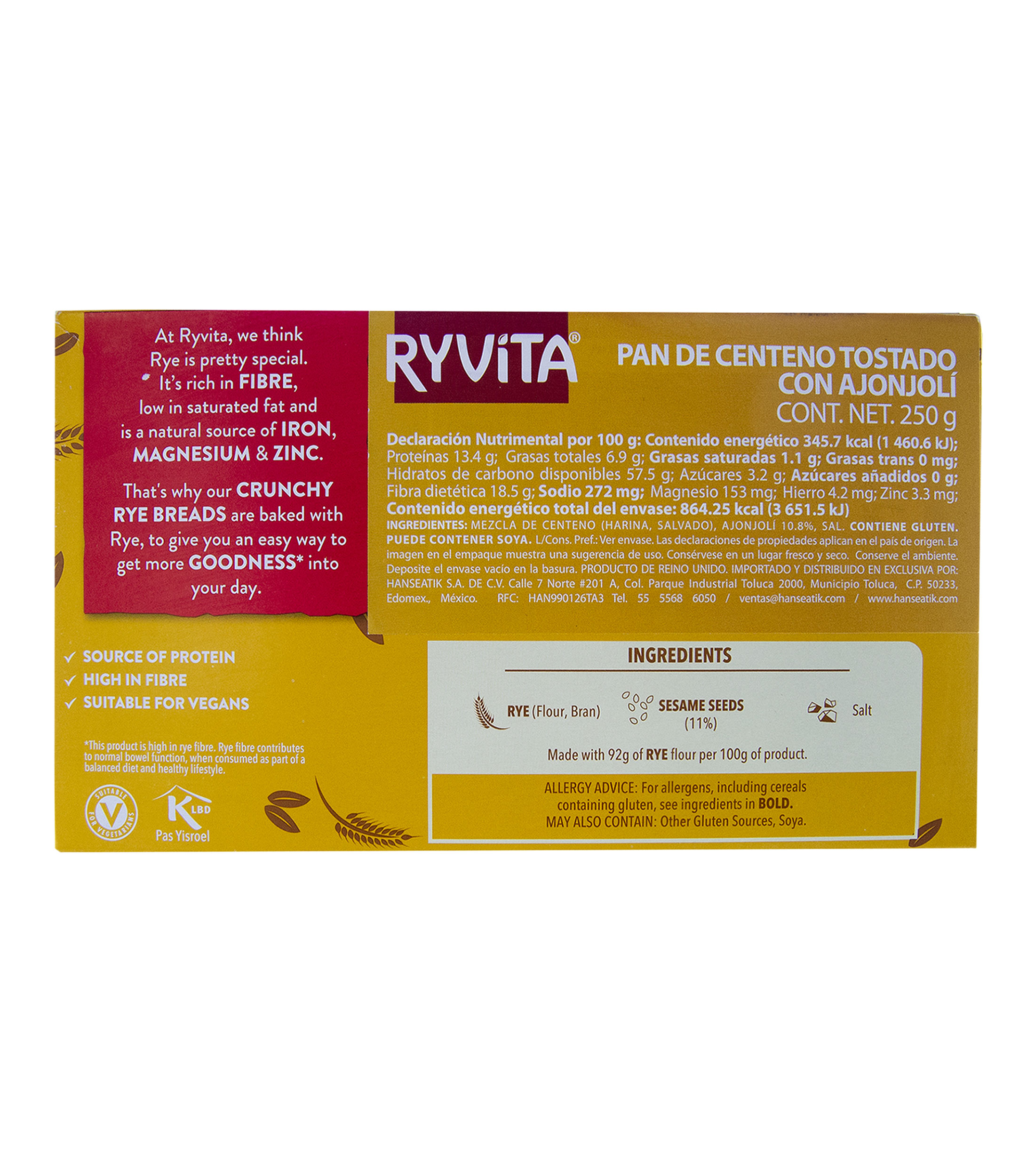 Pan Crujiente de Centeno con Ajonjoli, 250 g