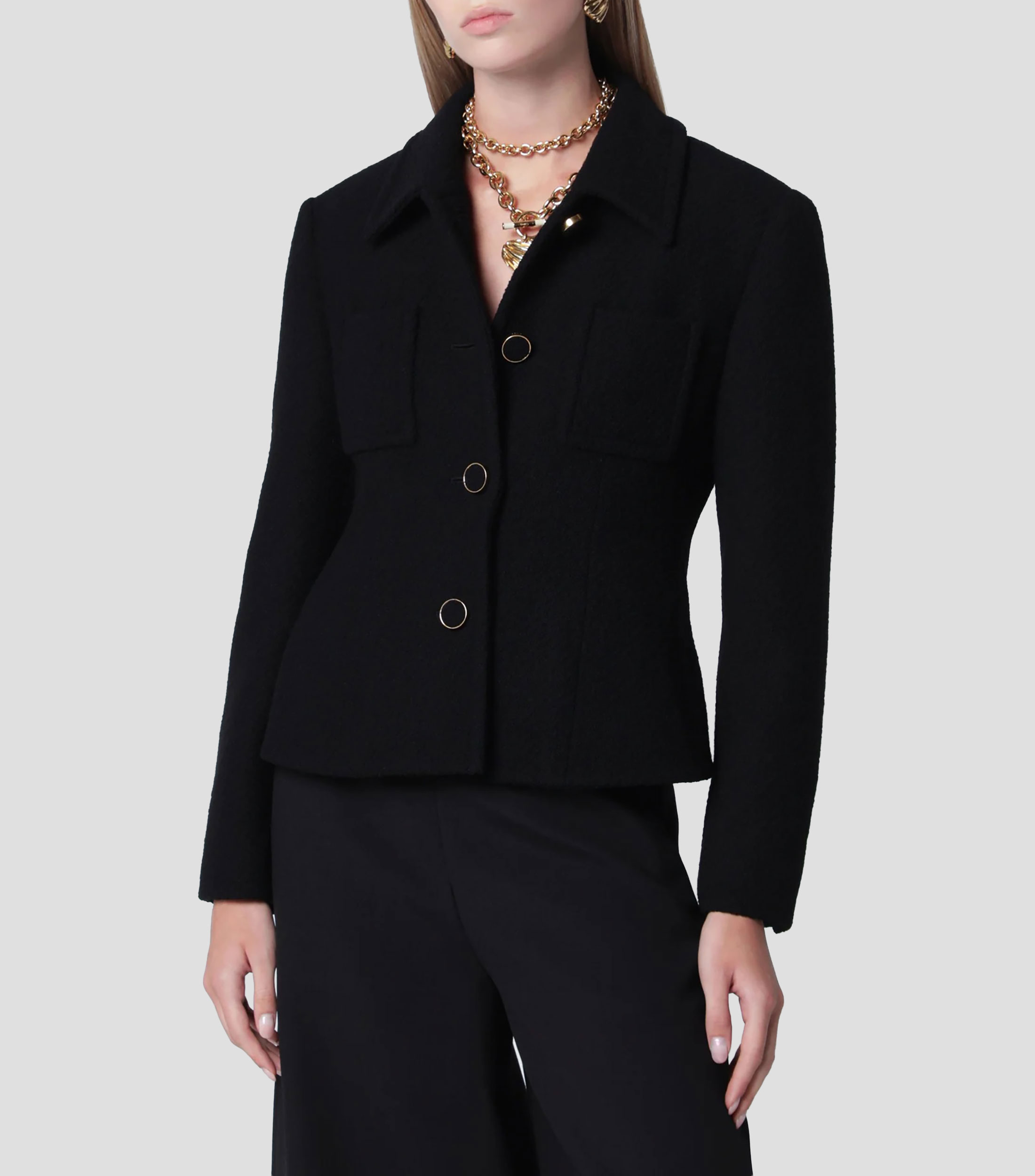 Saco liso con textura Mujer