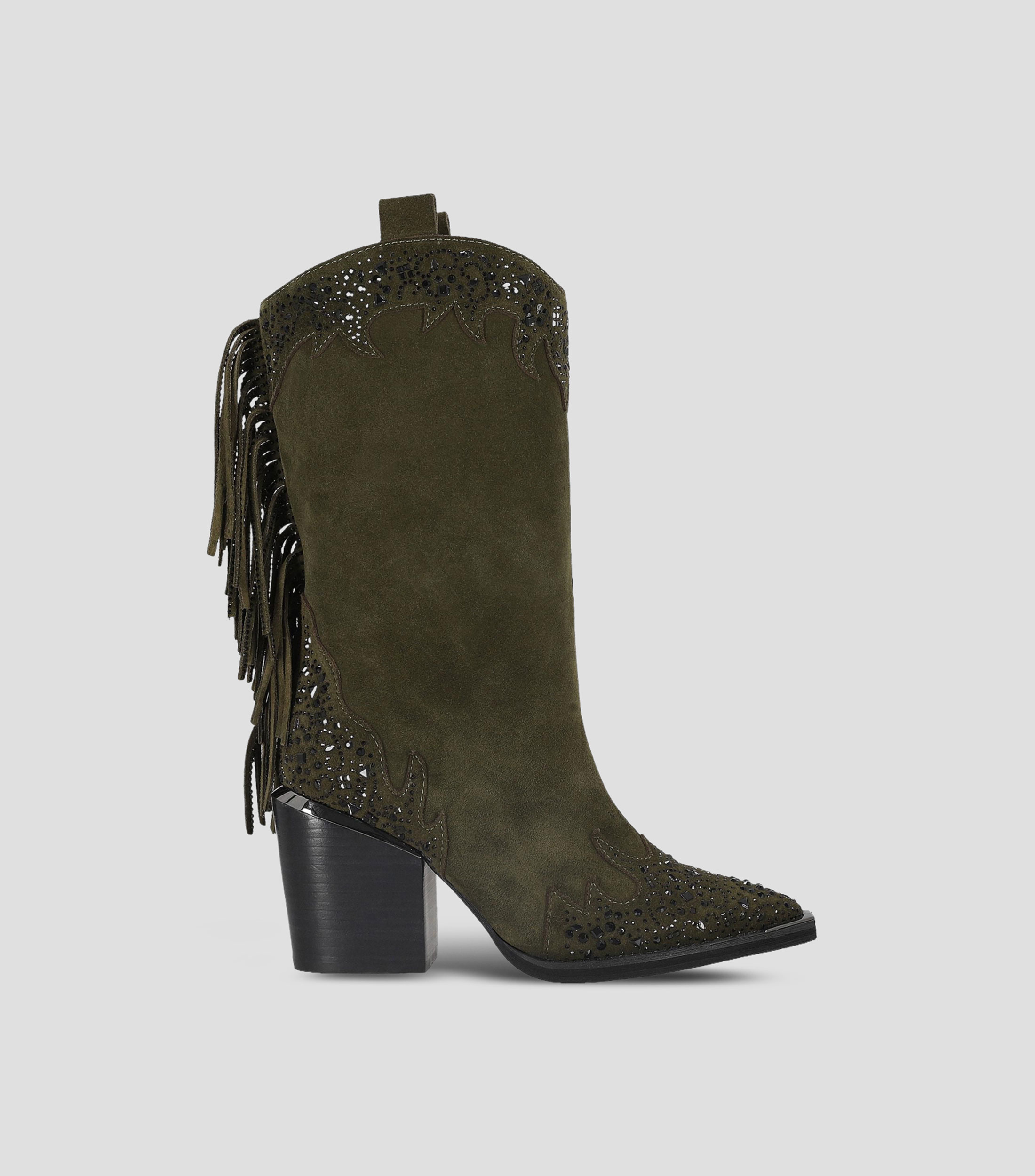 Botas vaqueras medias en piel con tacón alto de 9 cm cuadrado Mujer