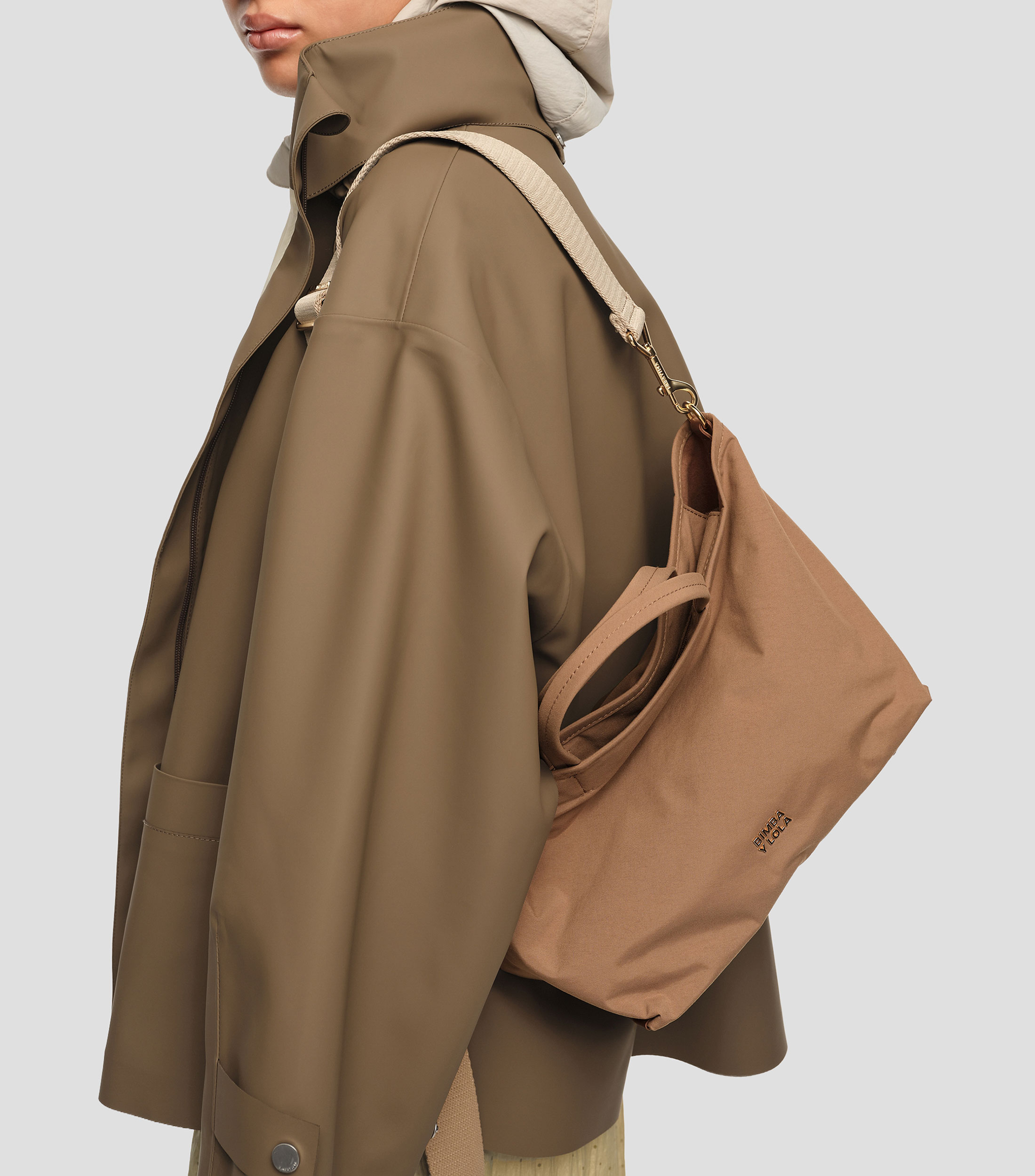 Bolso shopper mediano gabardina café Mujer