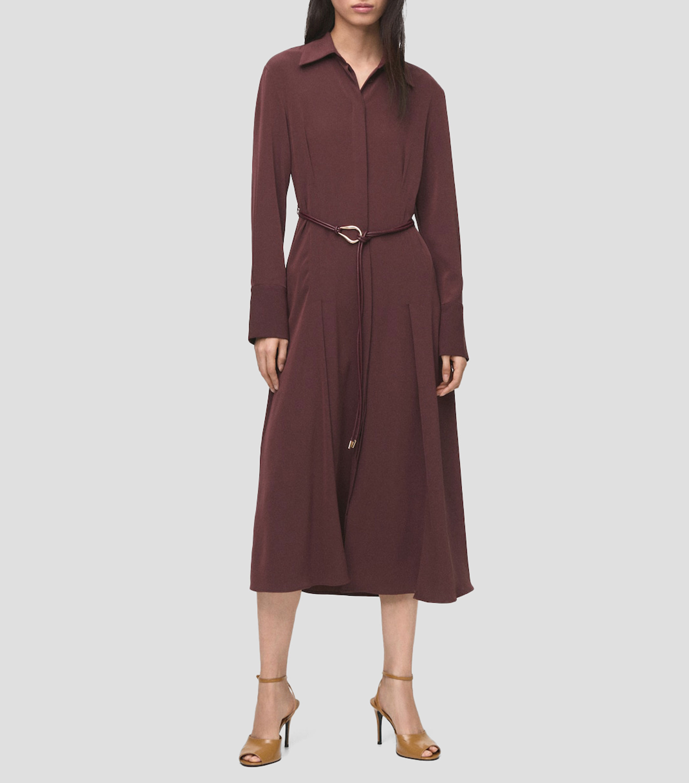 Vestido midi manga larga liso Mujer