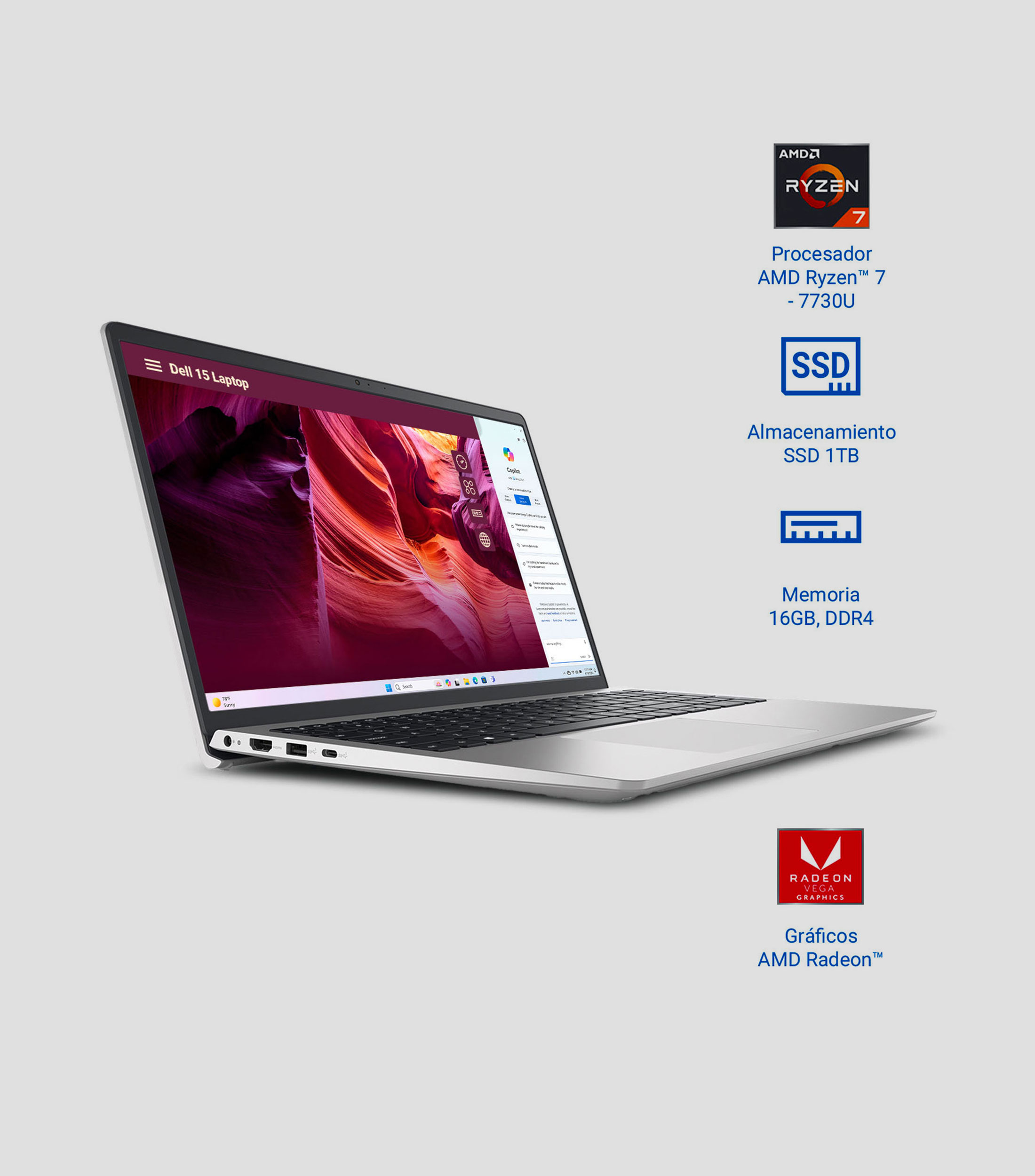 Laptop, Dell 15.6", AMD Ryzen 7, RAM 16 GB, 1 TB SSD
