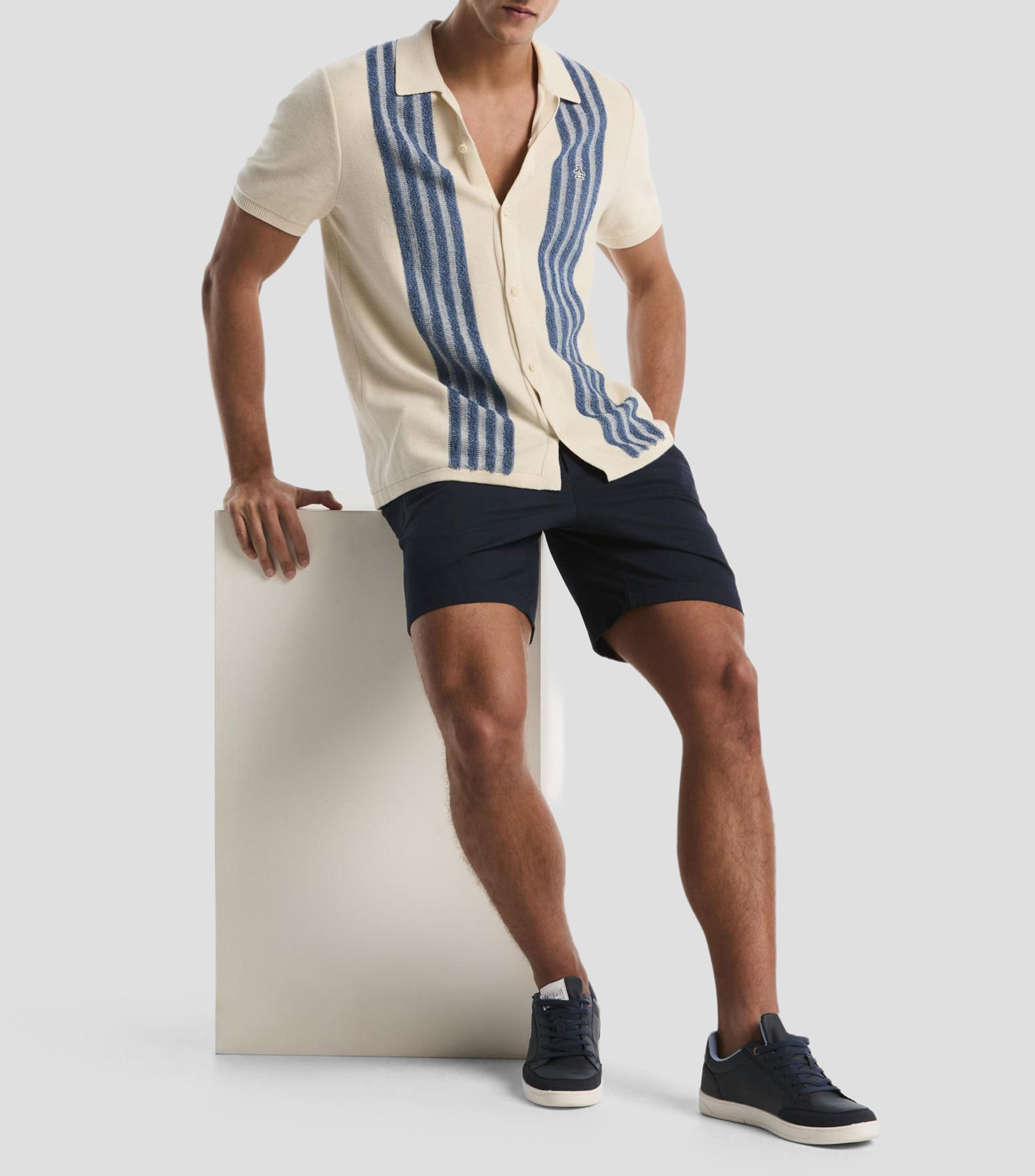 Camisa franjas manga corta Hombre