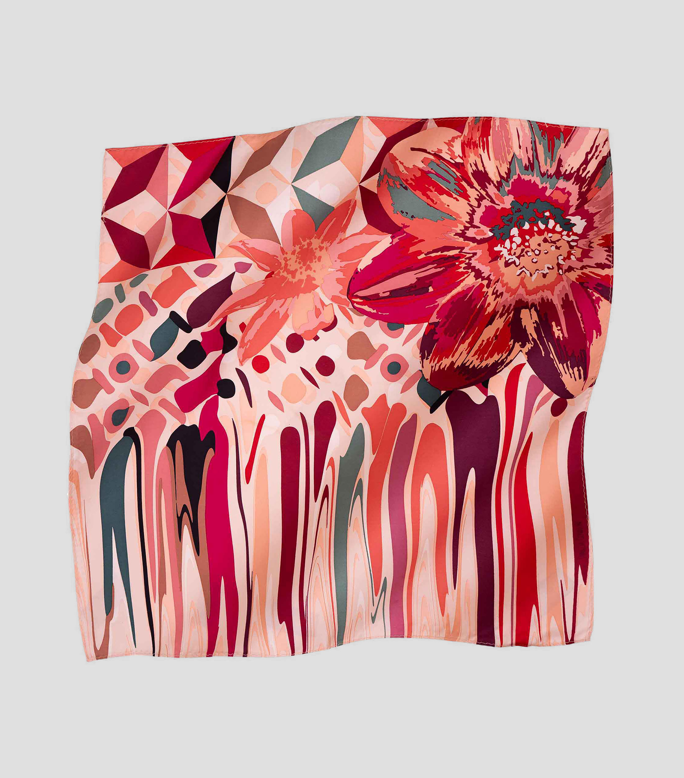 Mascada en seda rojo estampada Mujer