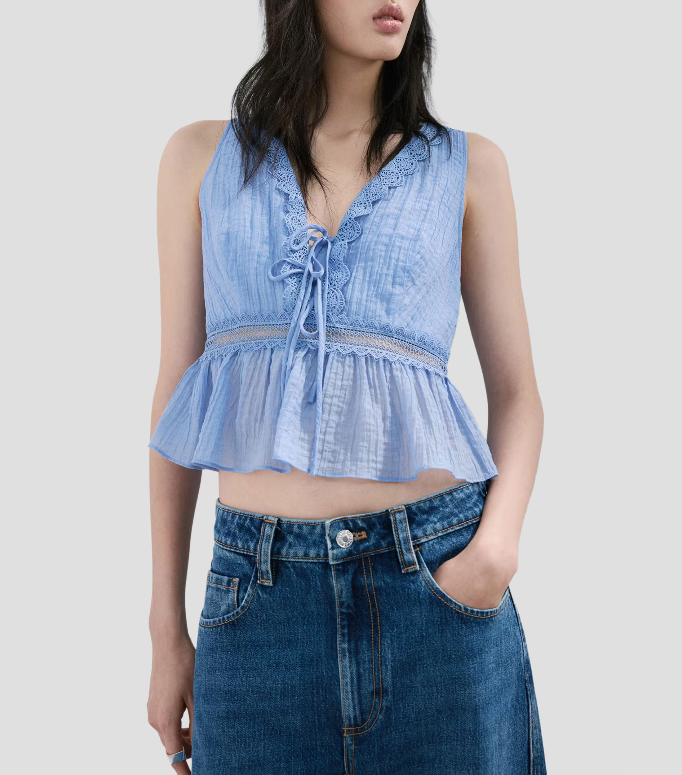 Top cuello V sin mangas fantasía Mujer