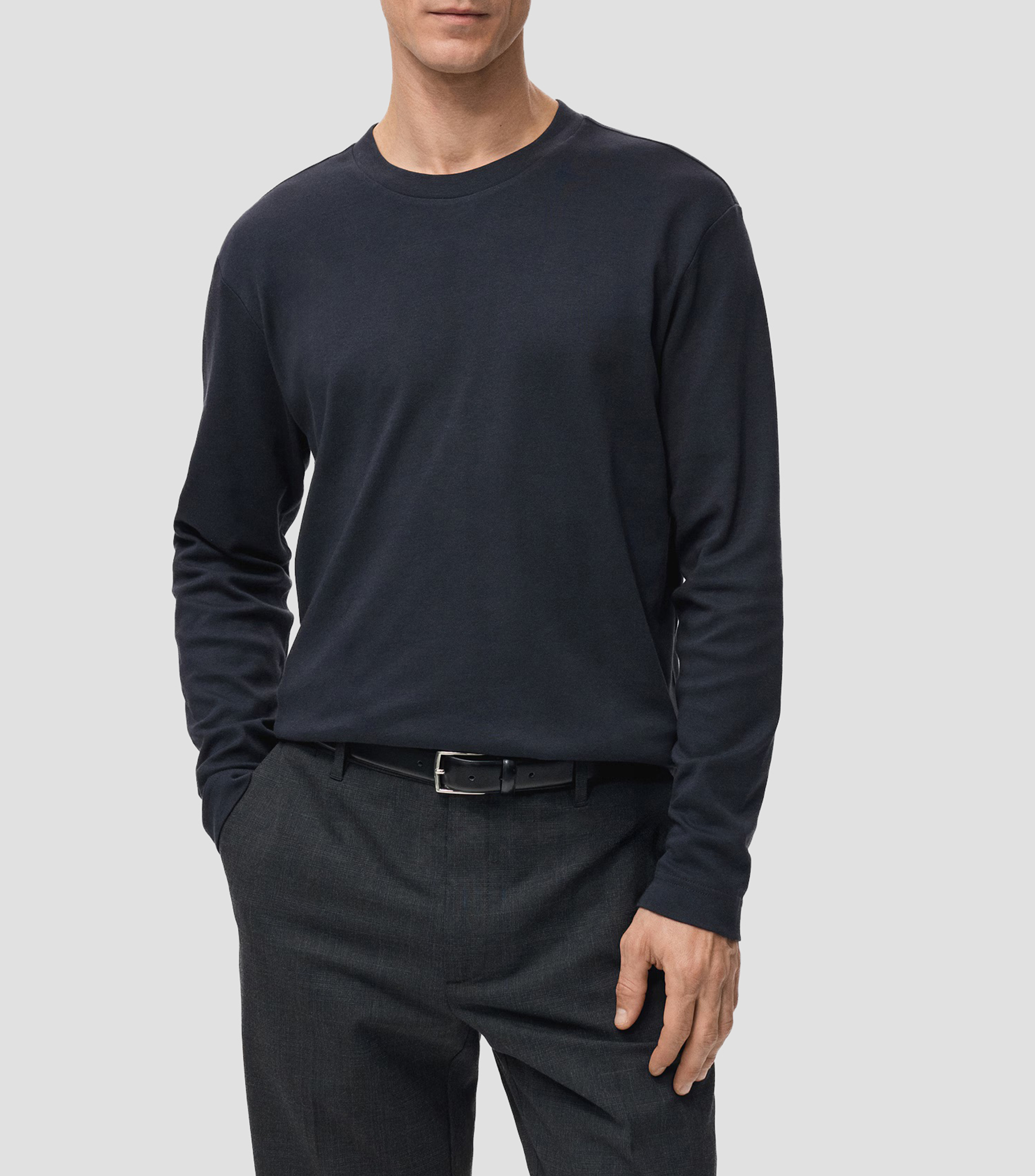 Playera cuello redondo manga larga lisa Hombre