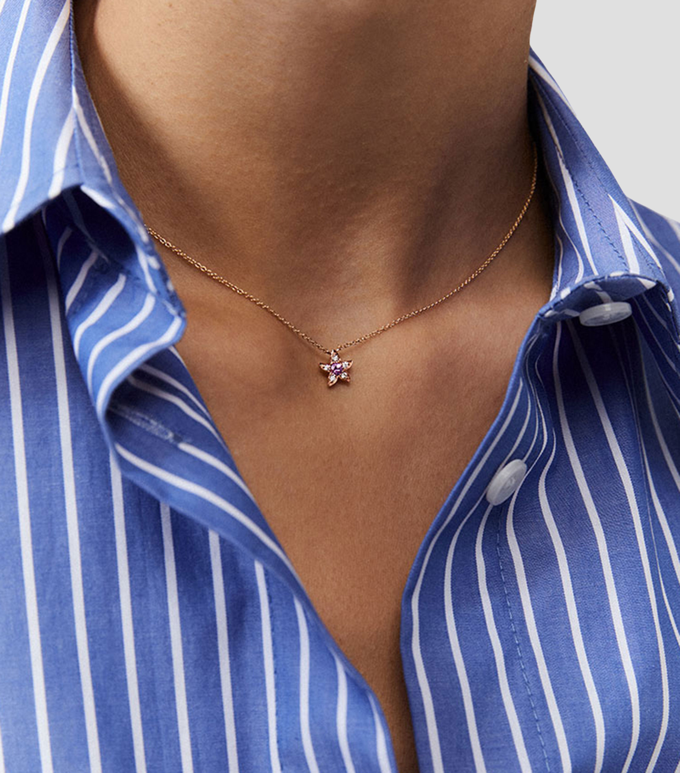 Collar Estrella en Oro 18 kilates con Diamantes y Zafiros Rosas Mujer