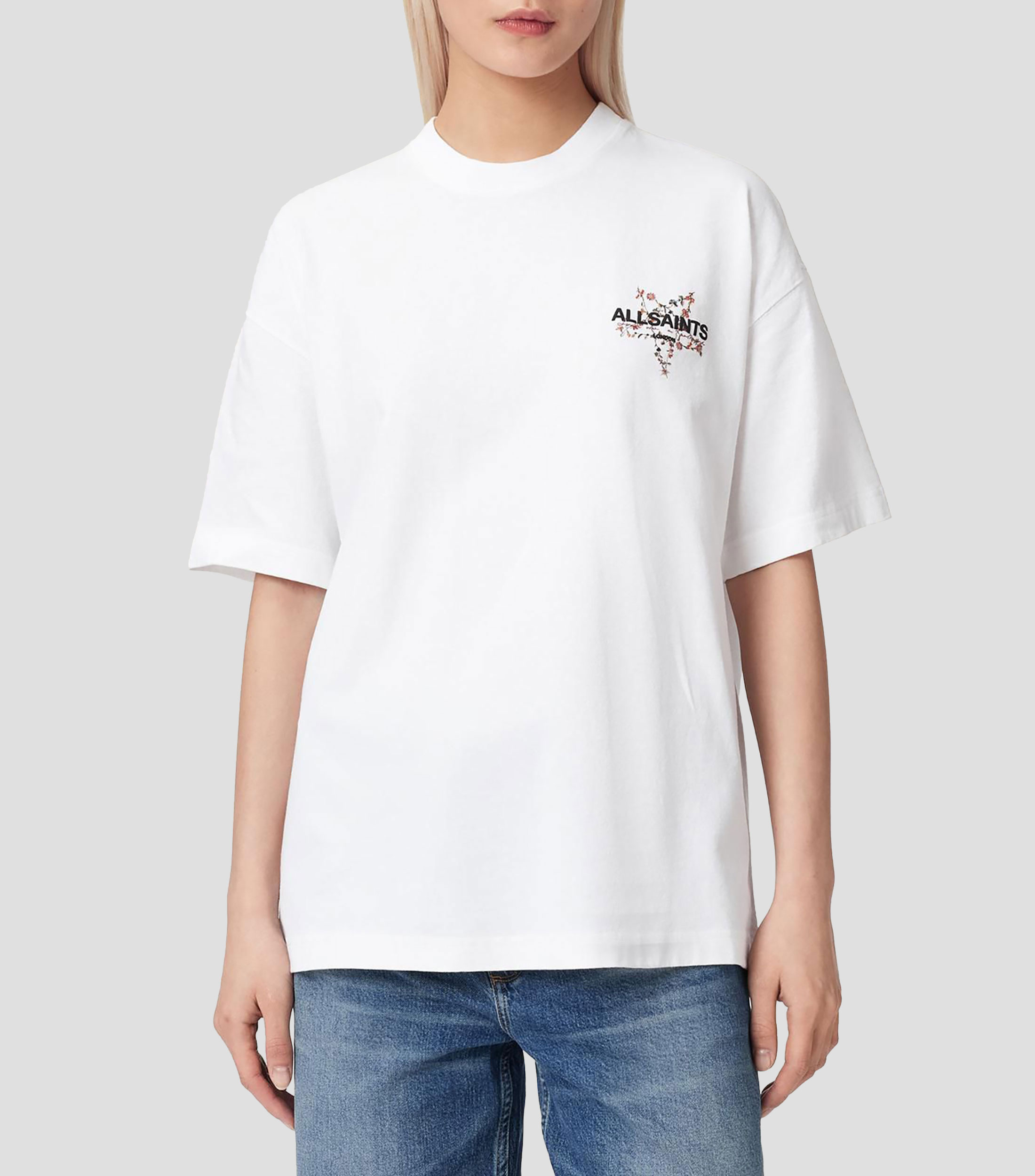 Playera de cuello redondo con manga corta estampada Mujer