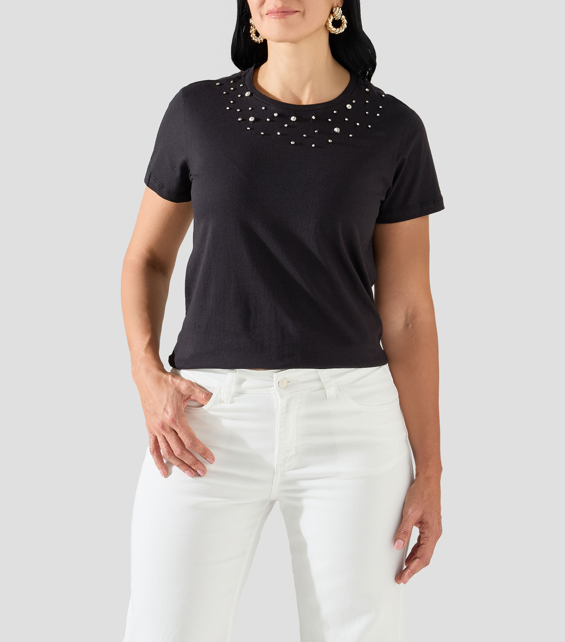 Playera de cuello redondo con manga corta lisa Mujer