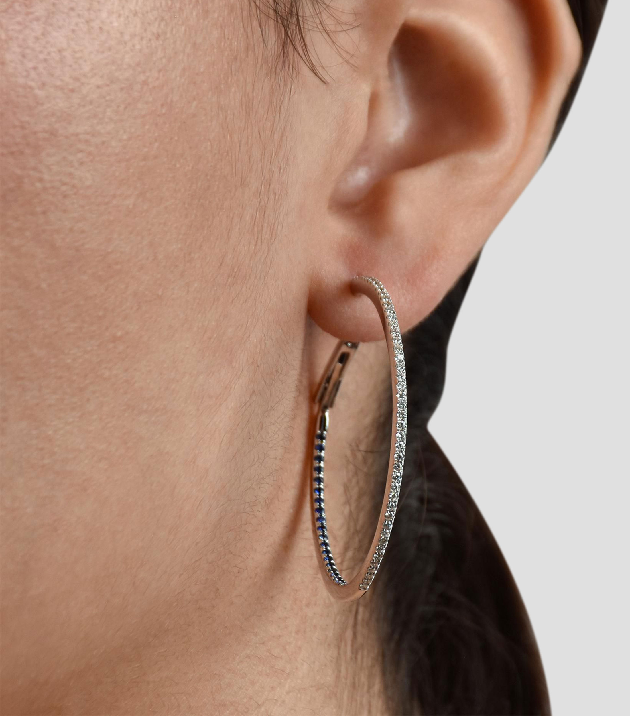 Aretes en Oro blanco de 14 Kilates con Zafiro y Diamante Mujer