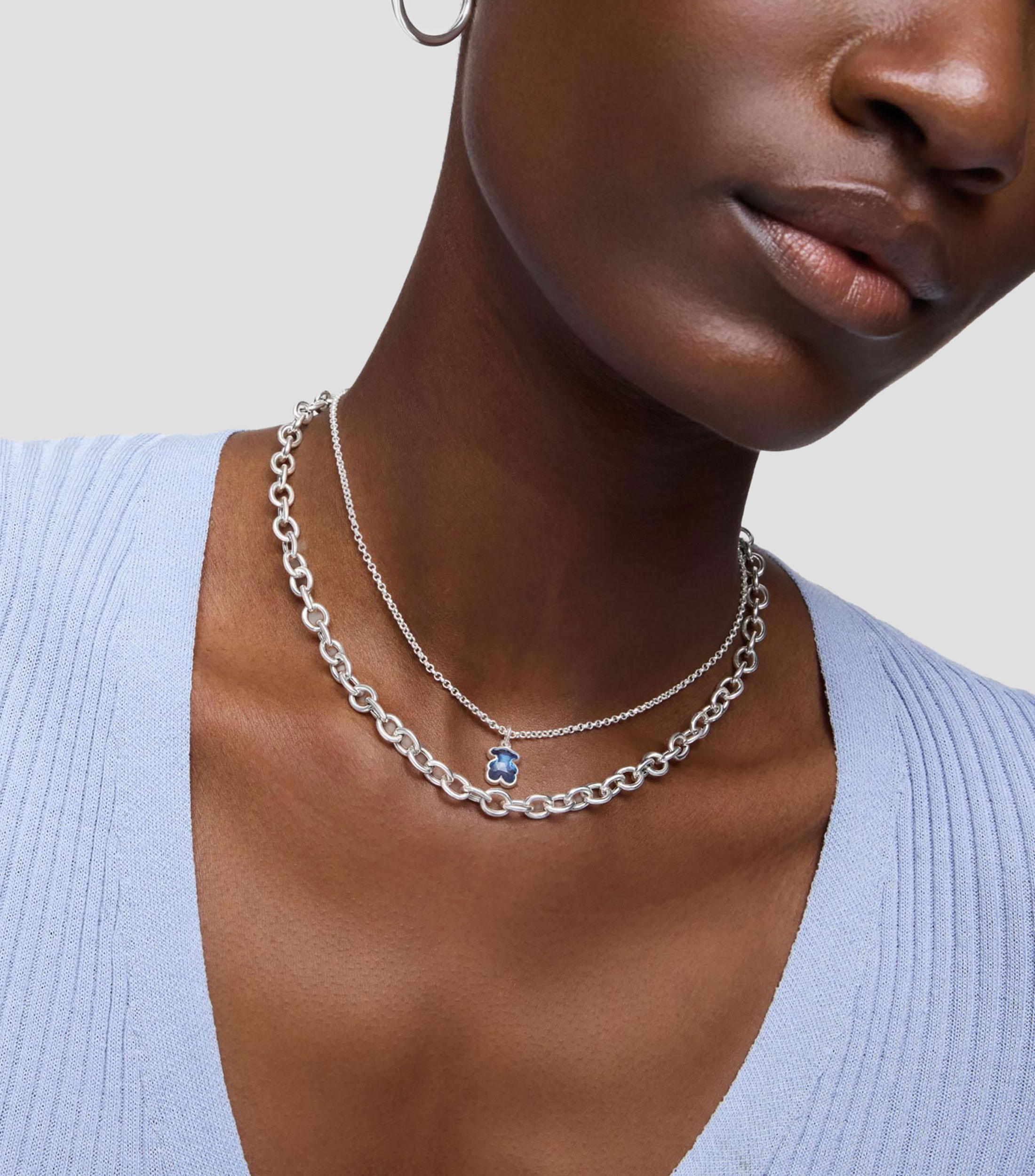 Collar corto en plata de primera ley con oso Mujer