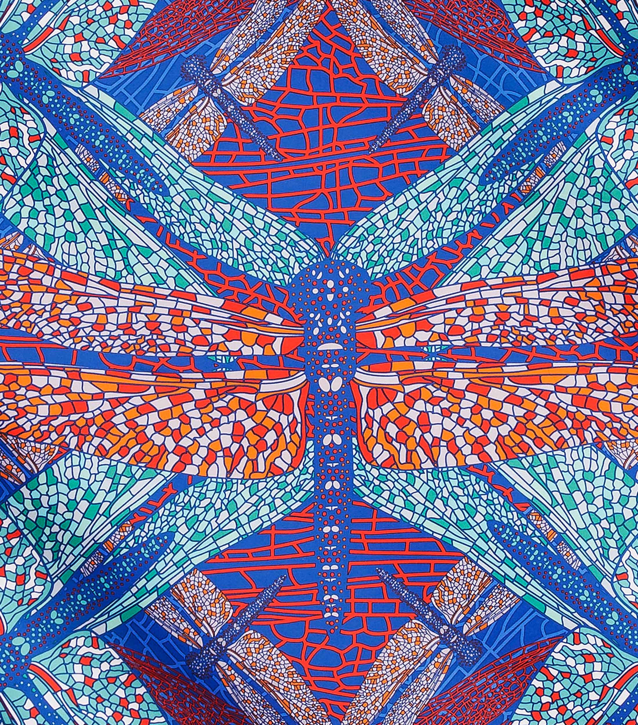 Mascada Libélula en seda azul Mujer