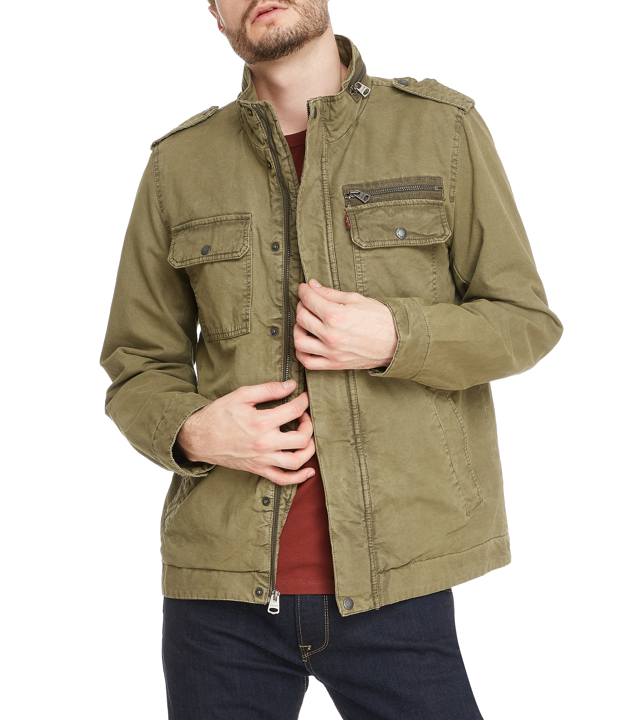 Chamarra verde militar hombre store