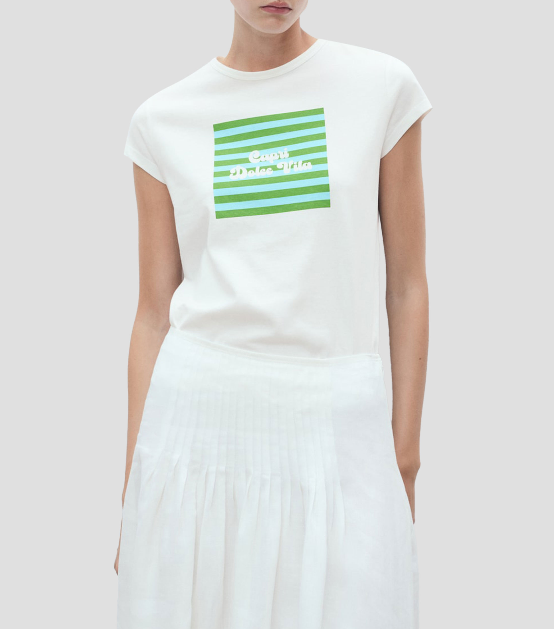 Playera cuello redondo con print Mujer